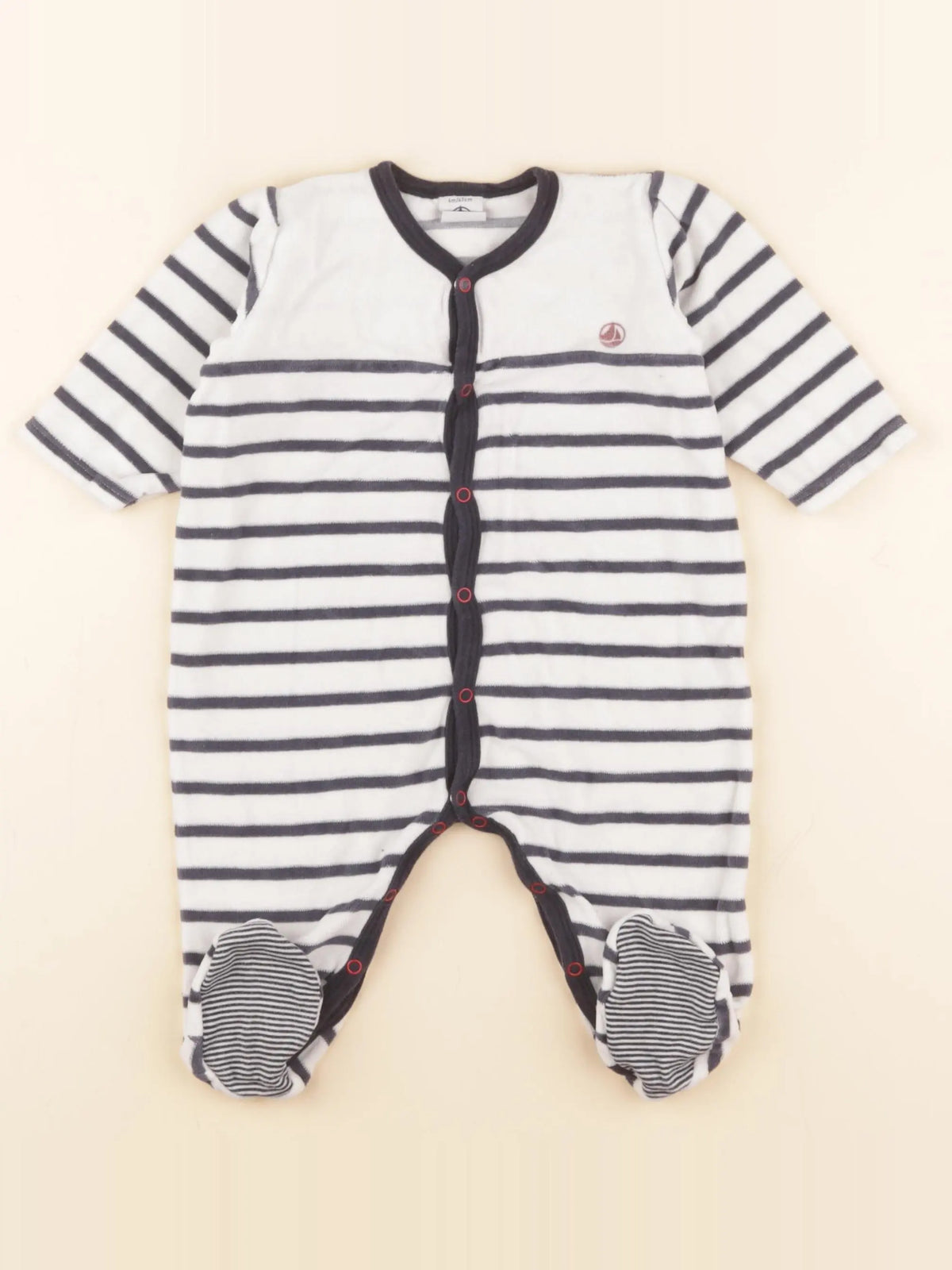 Petit Bateau - pyjama velours blanc, bleu - 6 mois