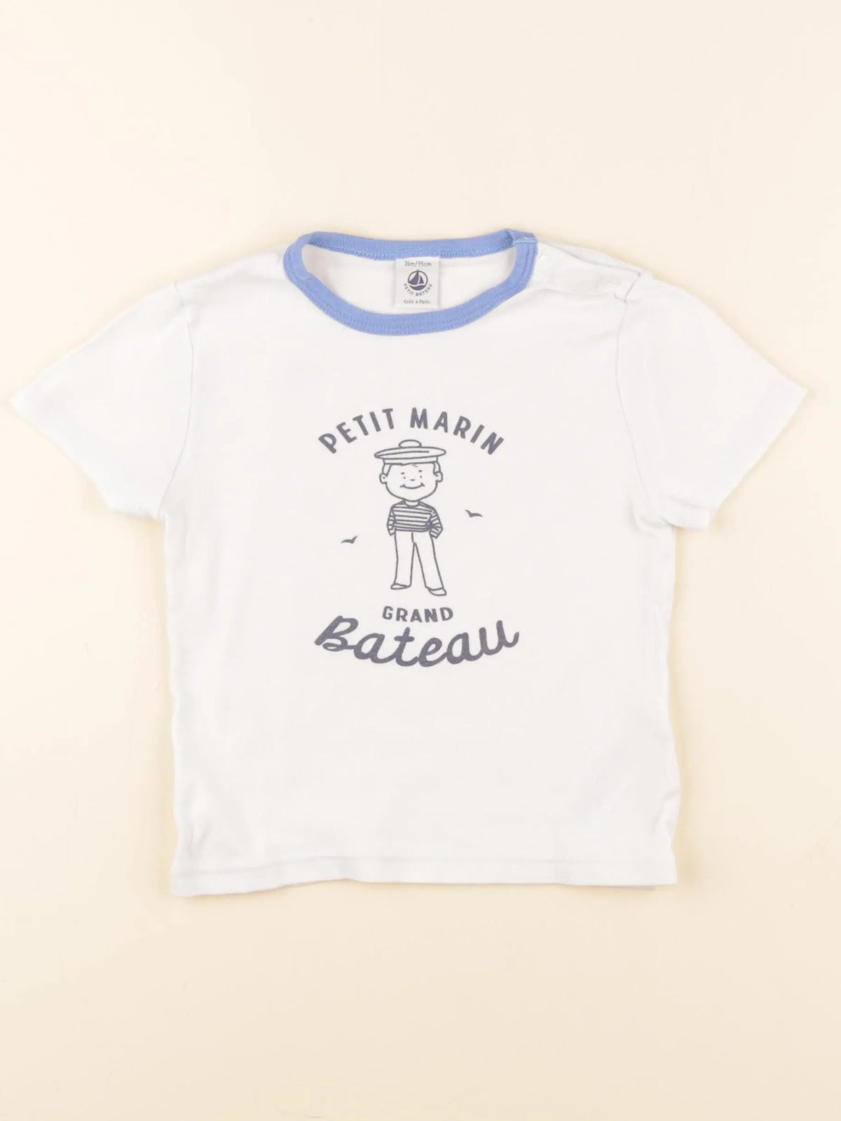 Petit Bateau - maillot de corps blanc, bleu - 36 mois