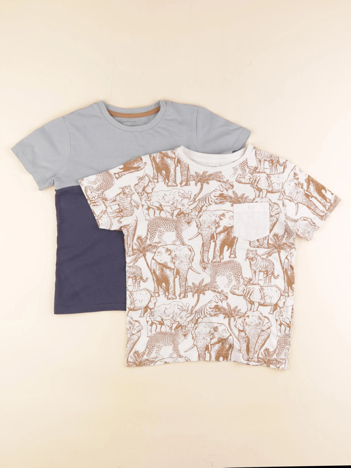 Vertbaudet - lot de 2 tee-shirts bleu, marron - 8 ans