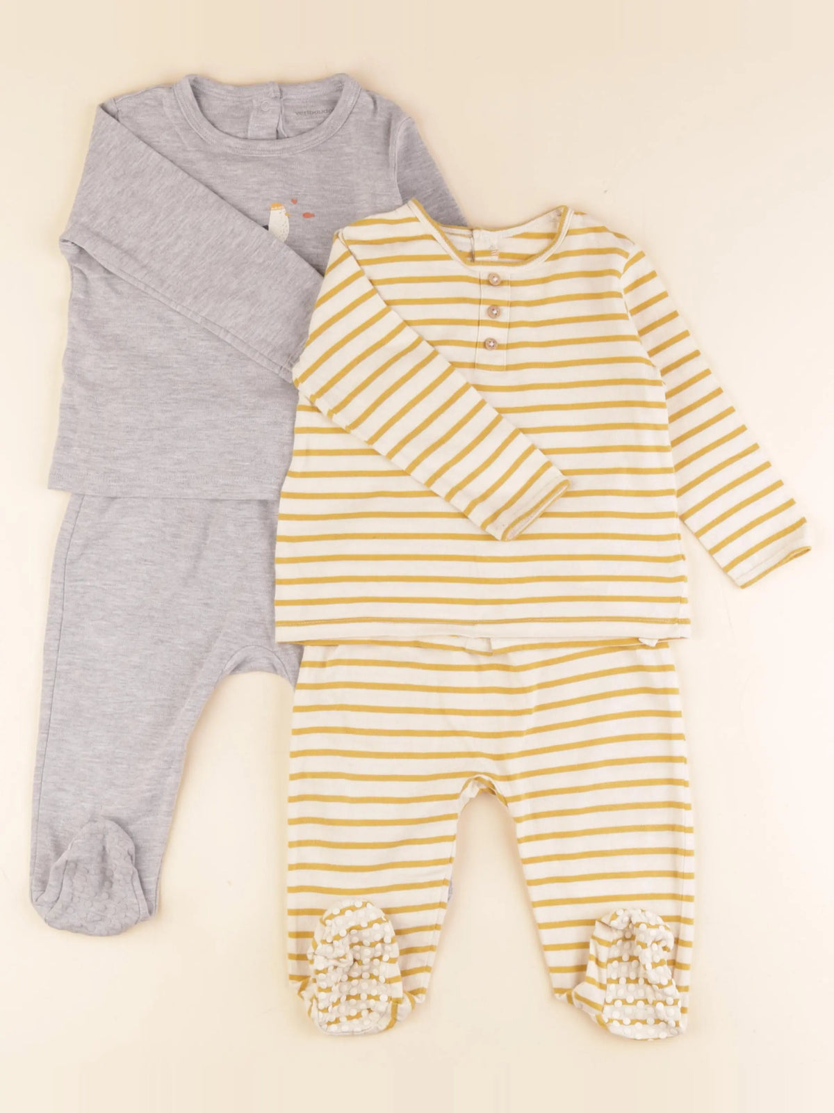 Vertbaudet - lot de 2 pyjamas gris, jaune - 12 mois