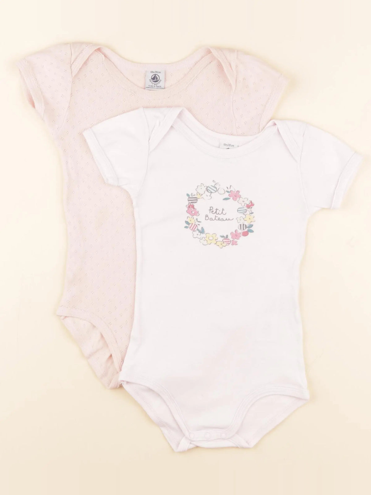 Petit Bateau - lot de 2 bodies en coton rose - 18 mois