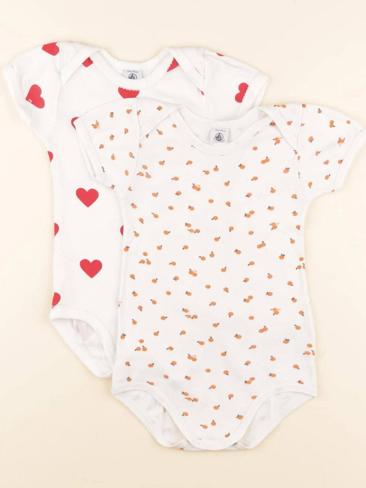Petit Bateau - lot de 2 bodies en coton blanc, rouge - 36 mois