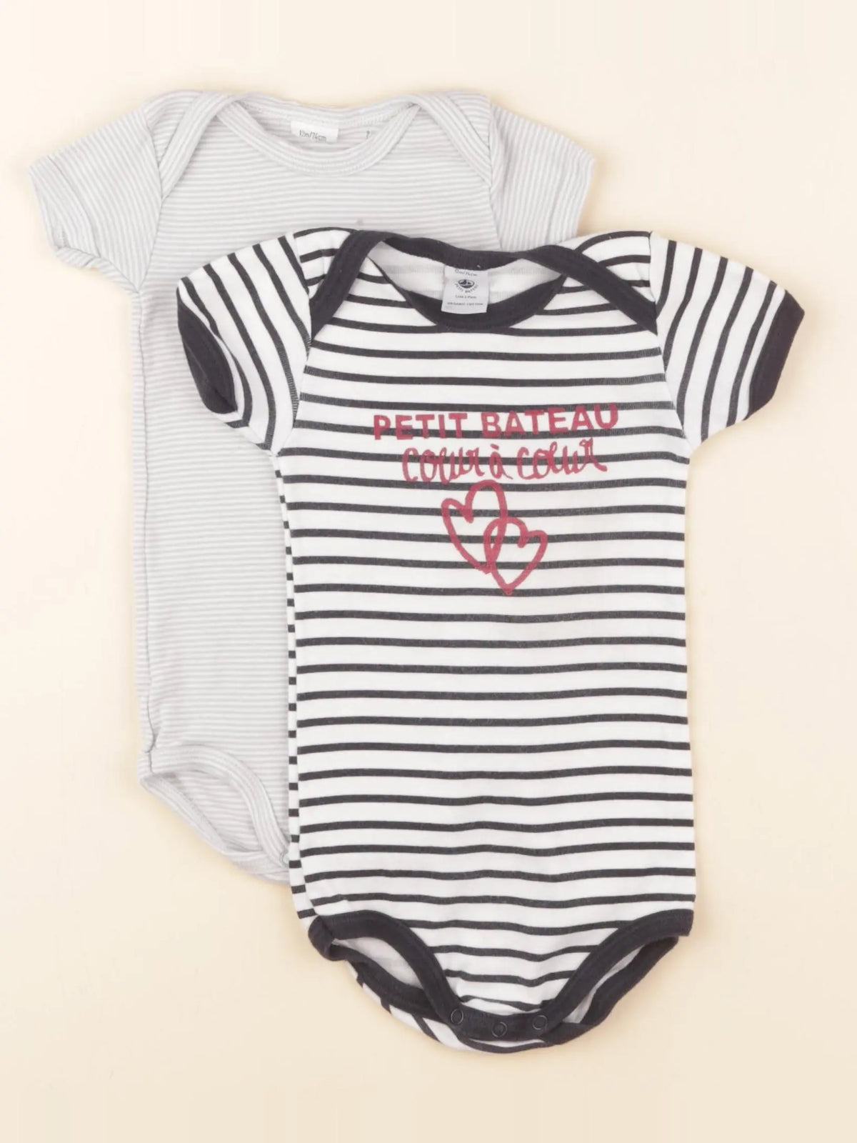 Petit Bateau - lot de 2 bodies en coton bleu, gris - 12 mois