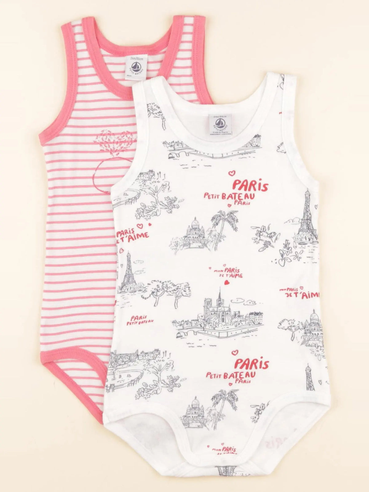 Petit Bateau - lot de 2 bodies en coton blanc, rose - 24 mois