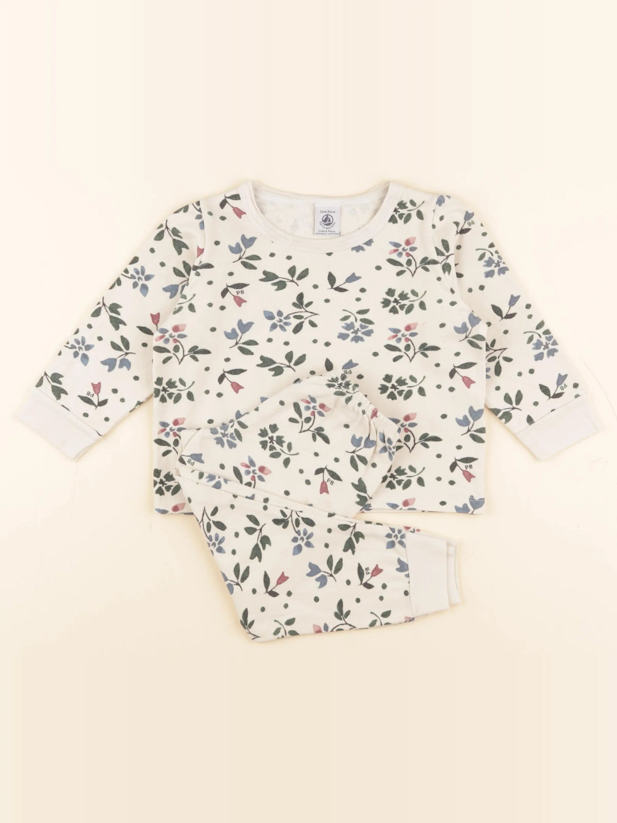 Petit Bateau - pyjama coton beige, vert - 2 ans