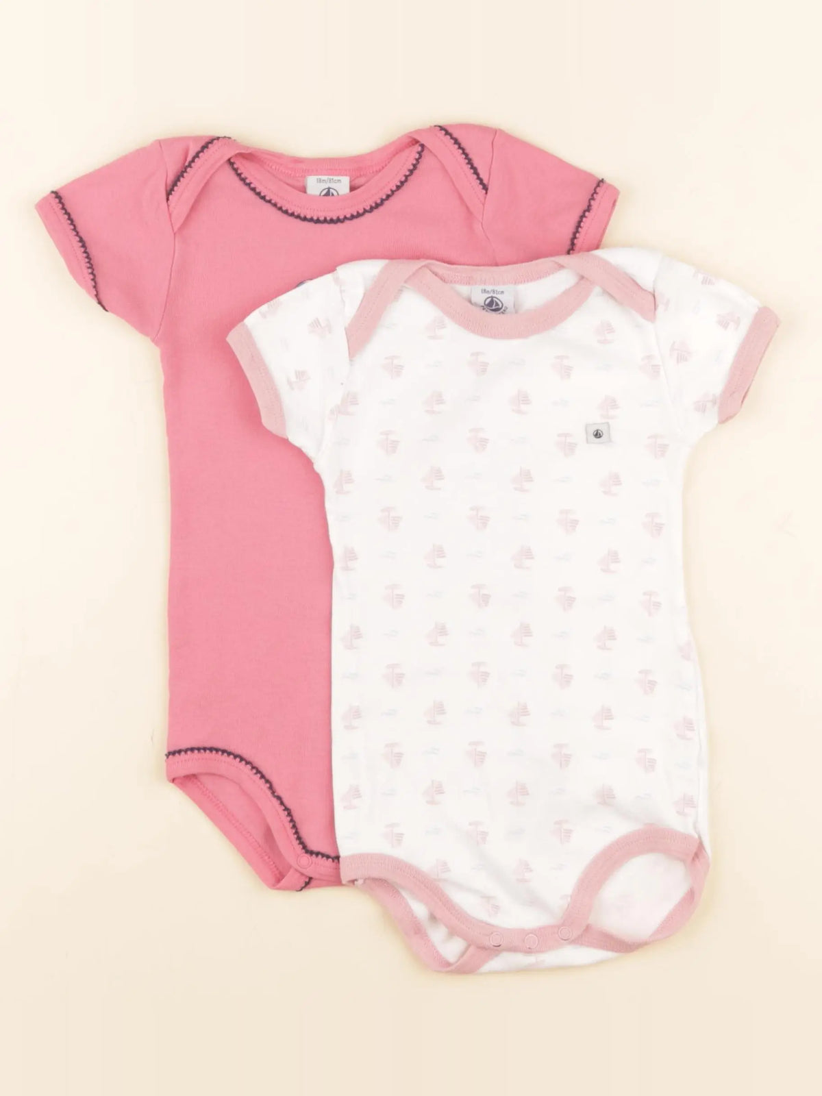 Petit Bateau - lot de 2 bodies en coton rose, blanc - 18 mois