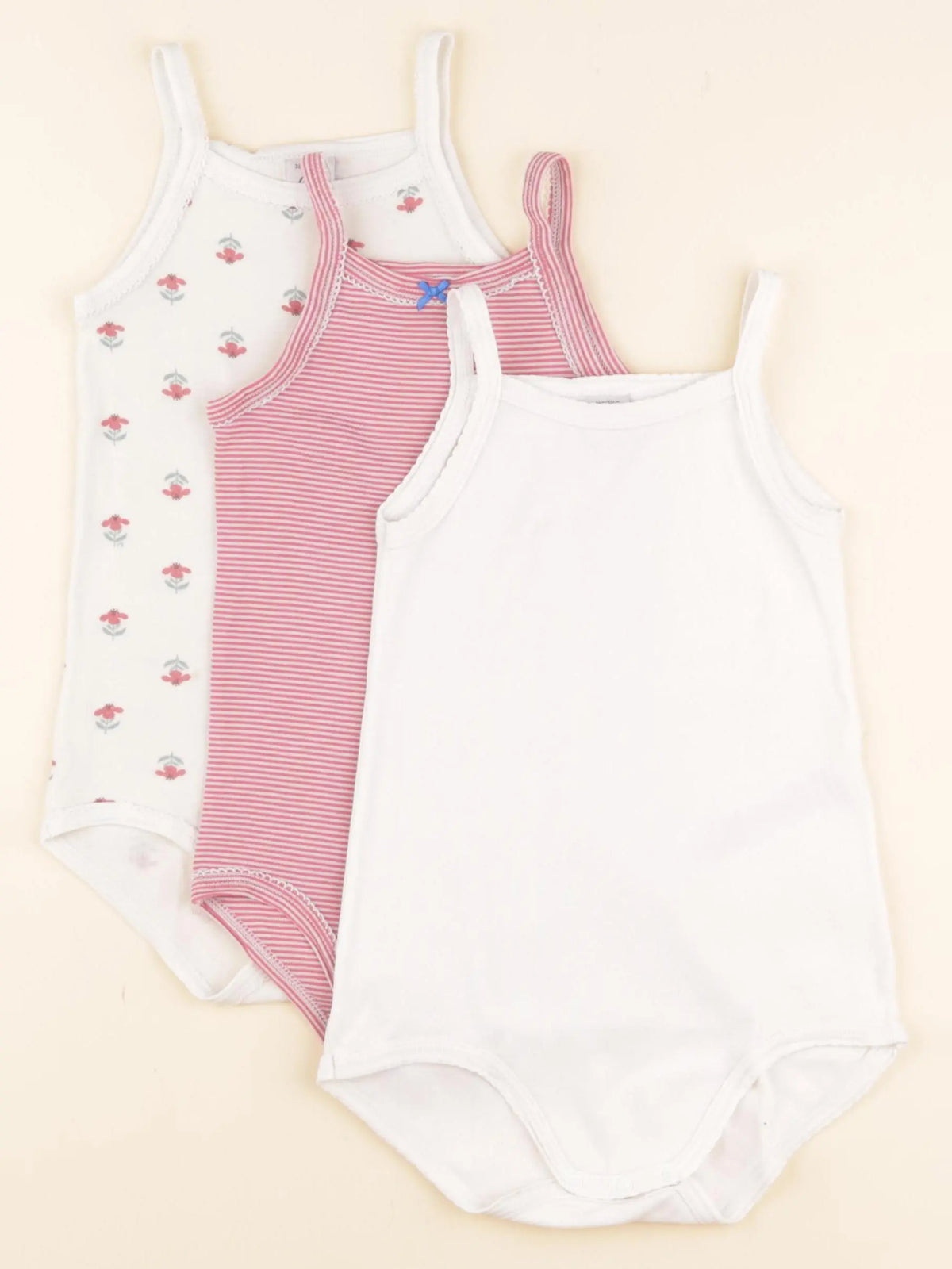 Petit Bateau - lot de 3 bodies en coton blanc, rose - 36 mois