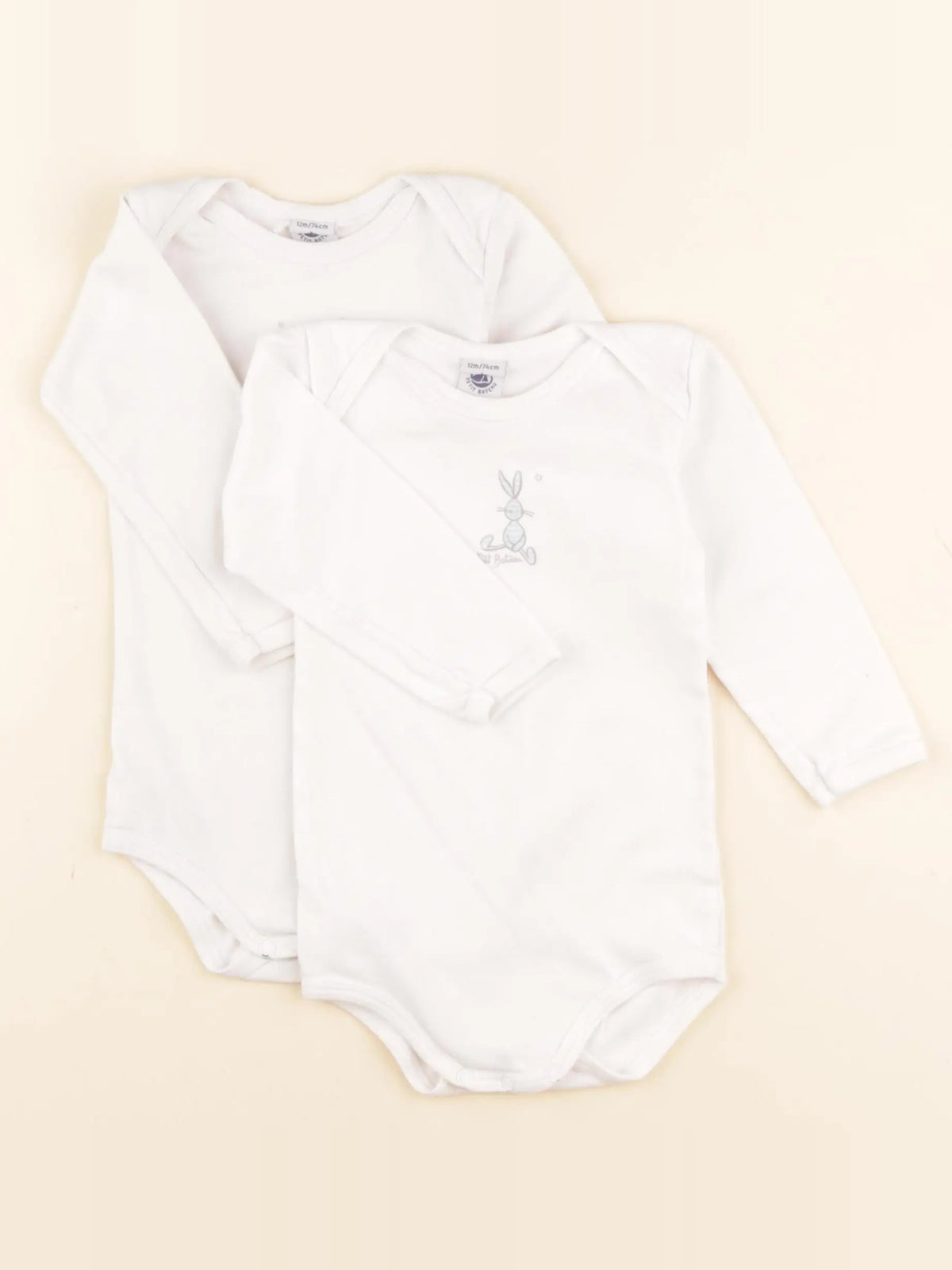 Petit Bateau - lot de 2 bodies en coton blanc - 12 mois