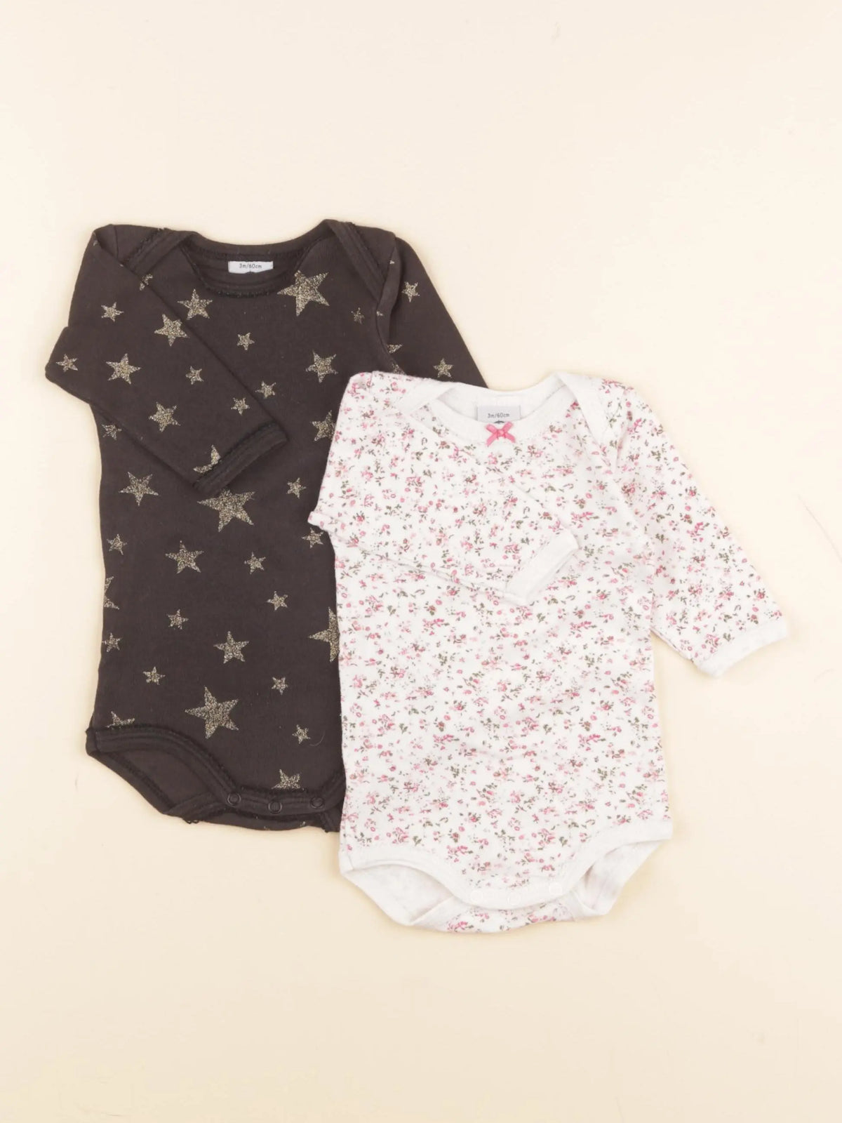 Petit Bateau - lot de 2 bodies en coton gris, blanc - 3 mois