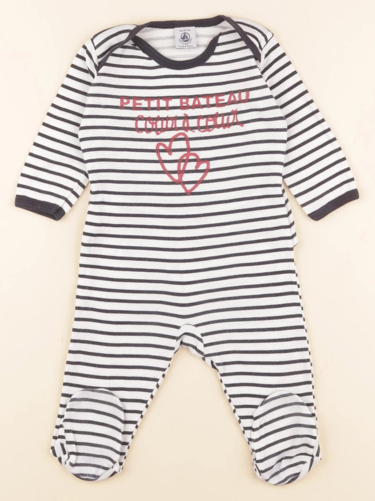 Petit Bateau - pyjama coton blanc, bleu - 6 mois