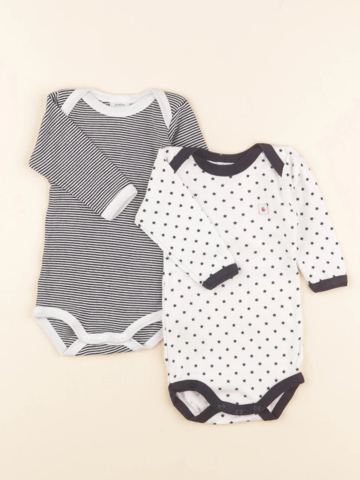 Petit Bateau - lot de 2 bodies en coton bleu, blanc - 3 mois