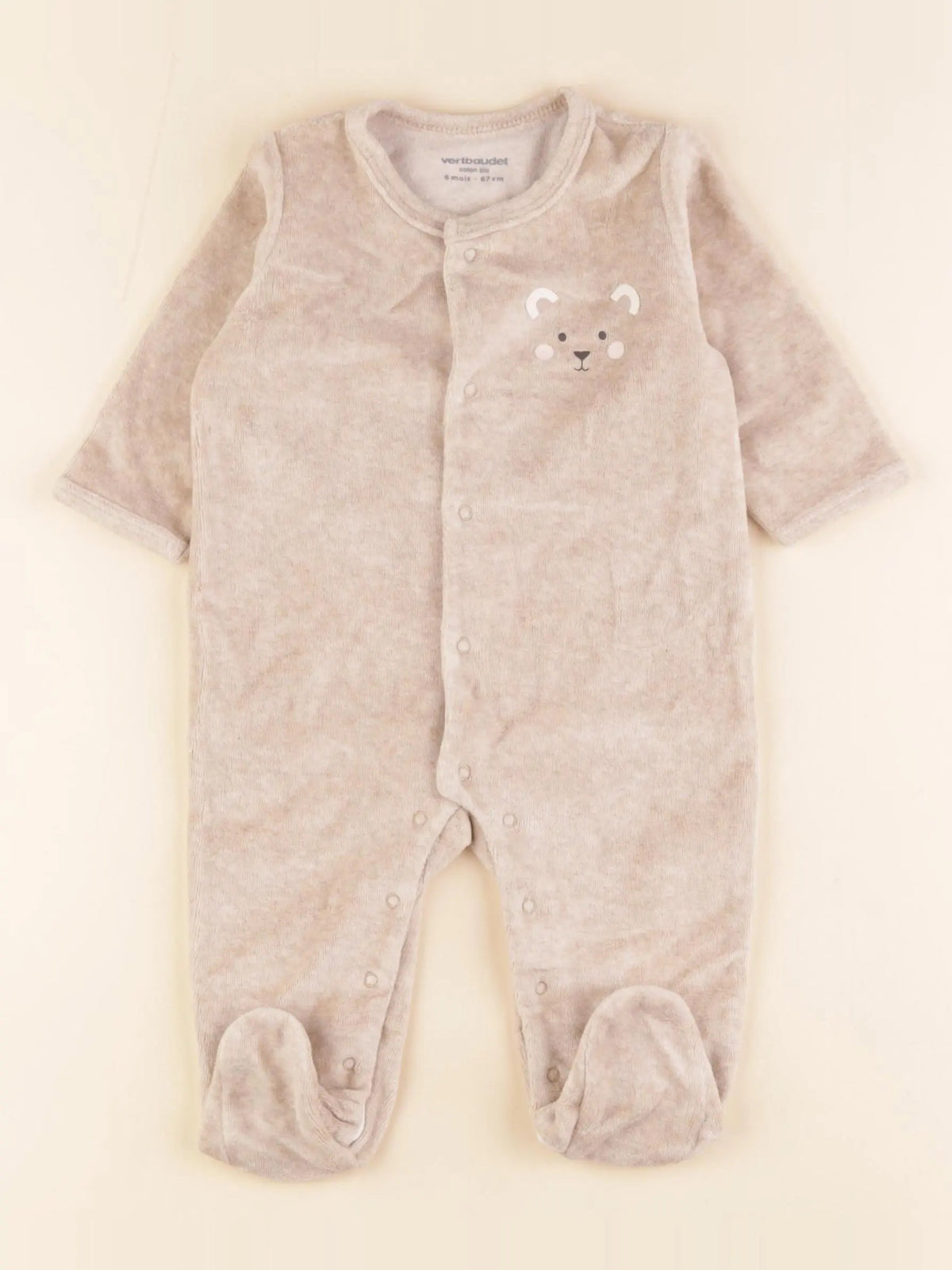 Vertbaudet - pyjama velours beige - 6 mois