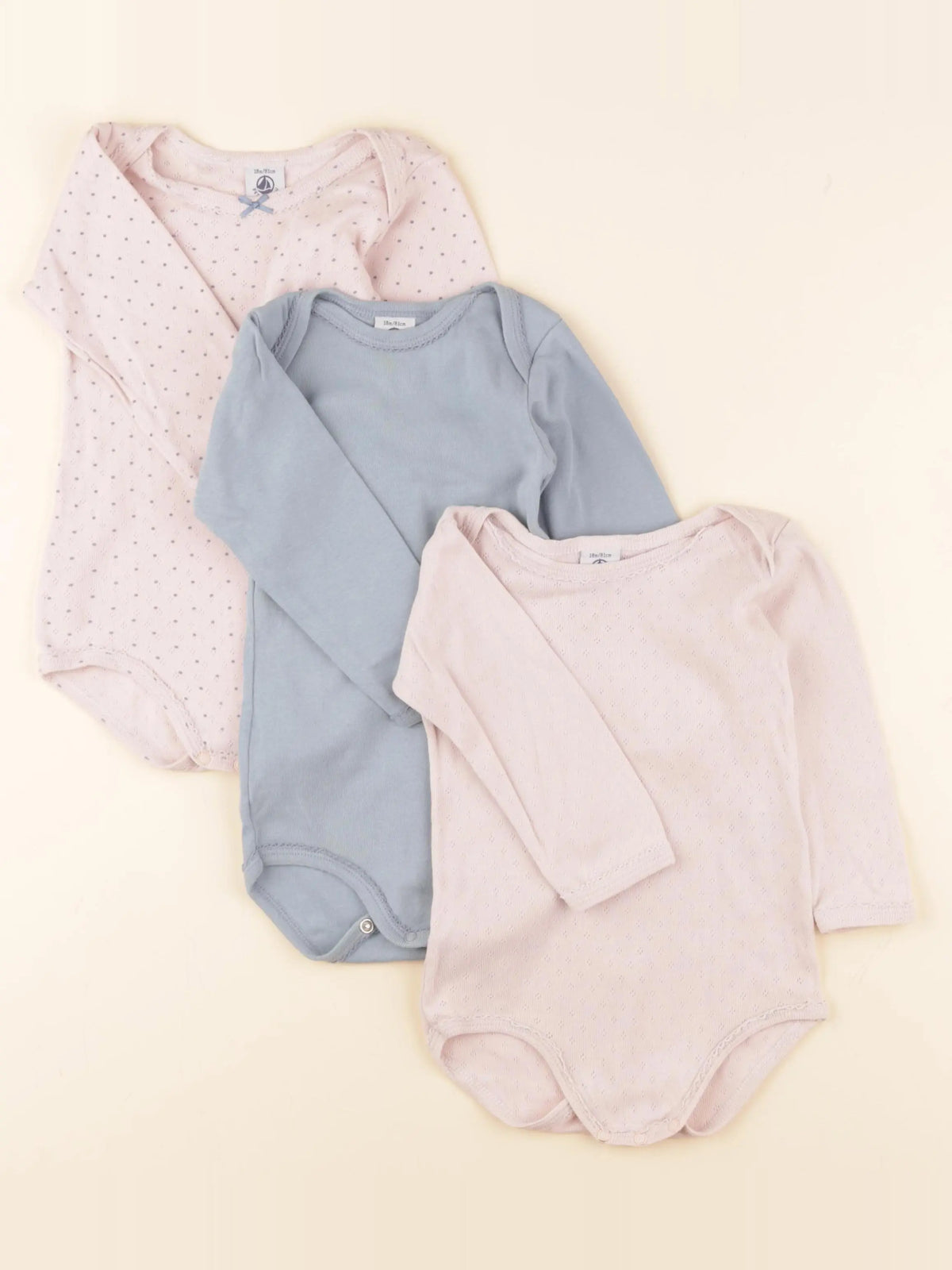 Petit Bateau - lot de 3 bodies en coton bleu, rose - 18 mois