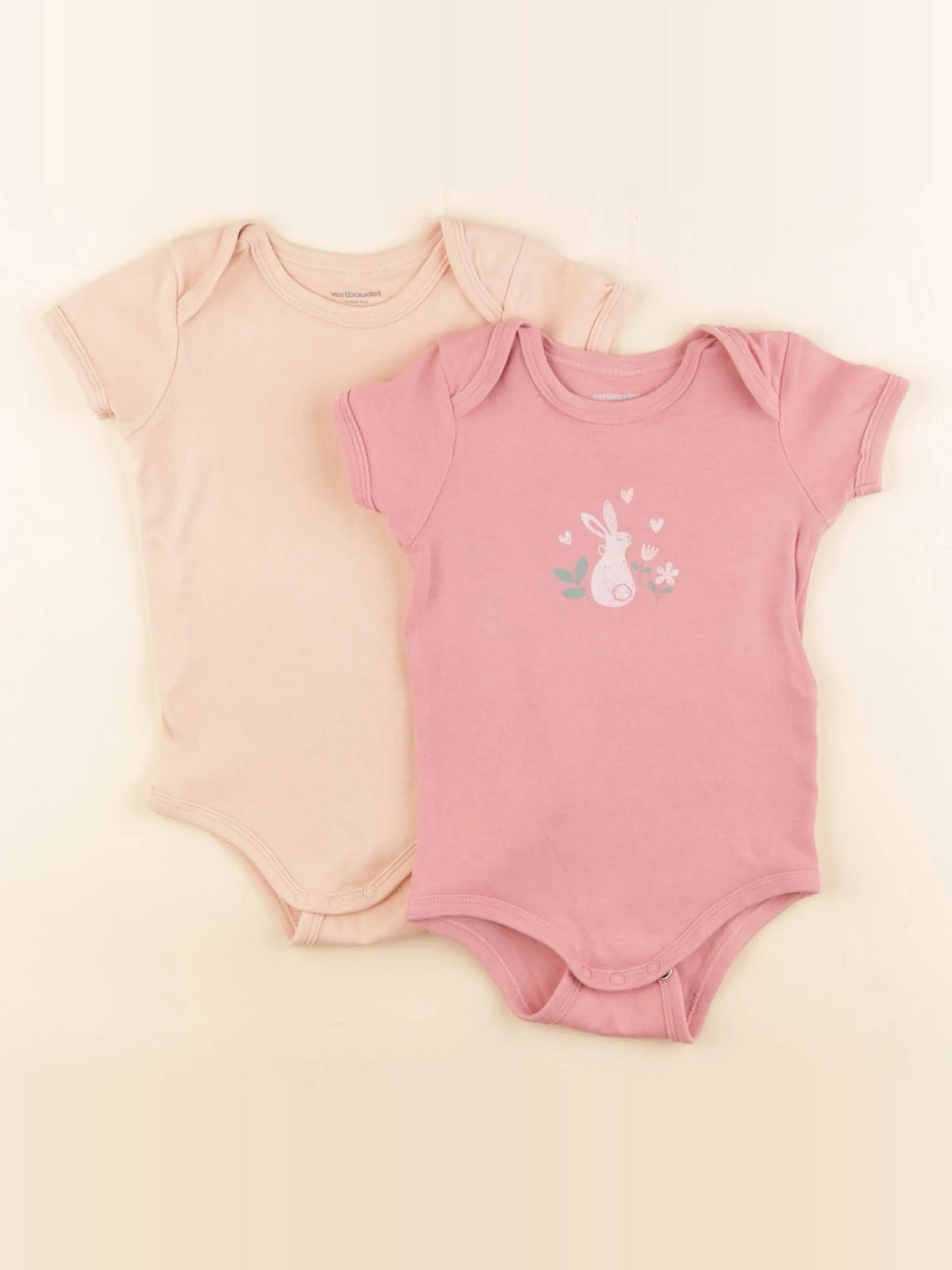 Vertbaudet - lot de 2 bodies en coton rose - 18 mois