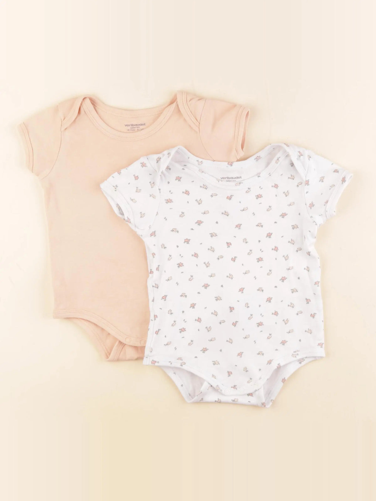 Vertbaudet - lot de 2 bodies en coton orange, blanc - 18 mois