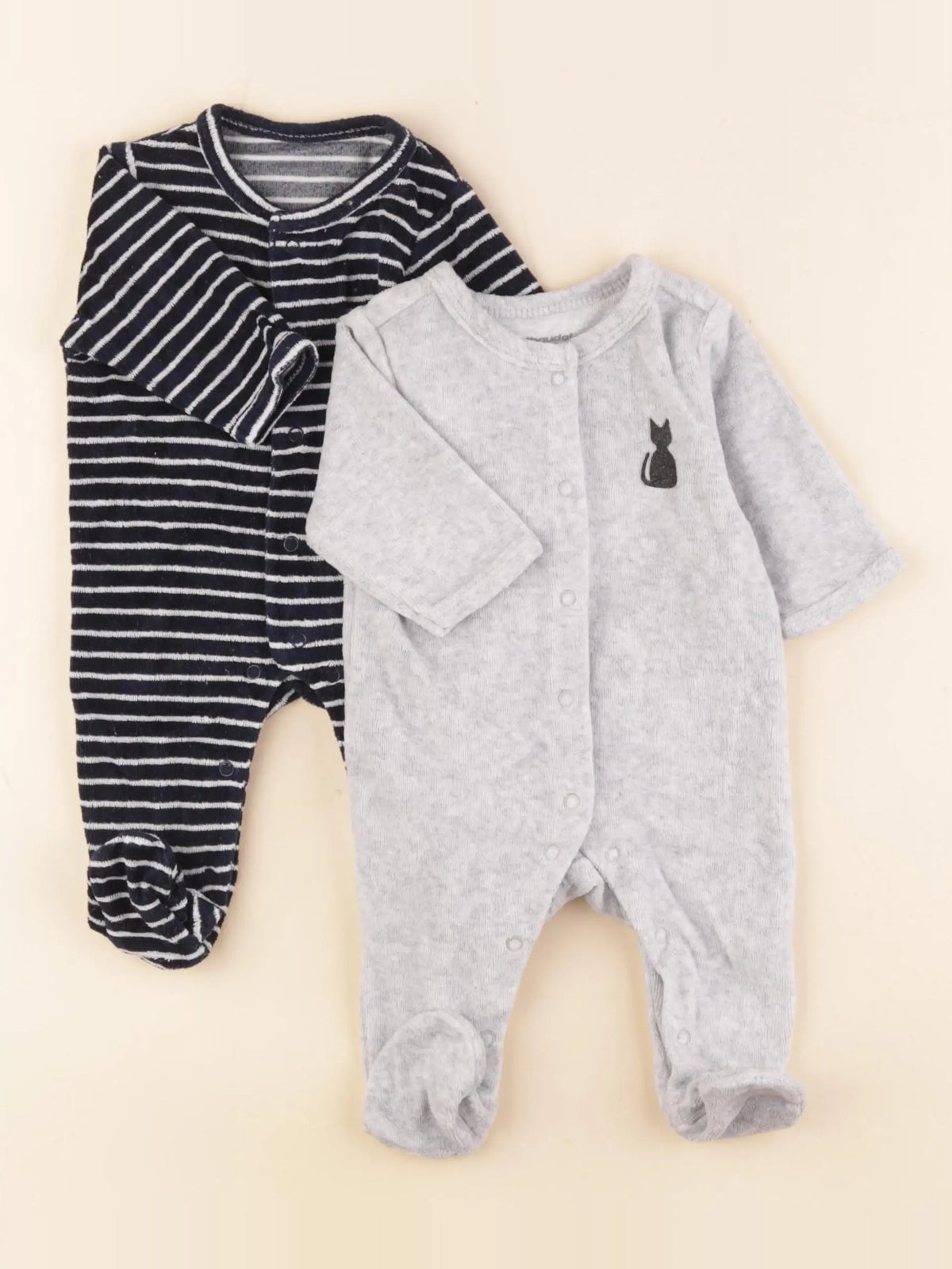 Vertbaudet - lot de 2 pyjamas velours gris, bleu - 1 mois