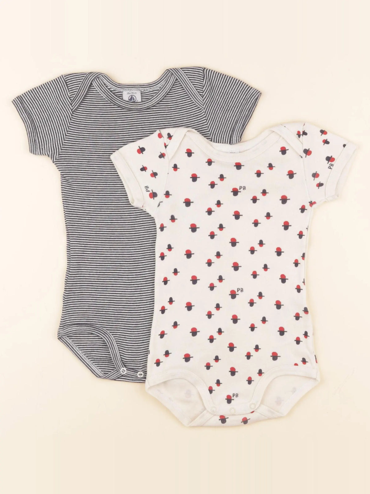 Petit Bateau - lot de 2 bodies en coton beige, bleu - 18 mois