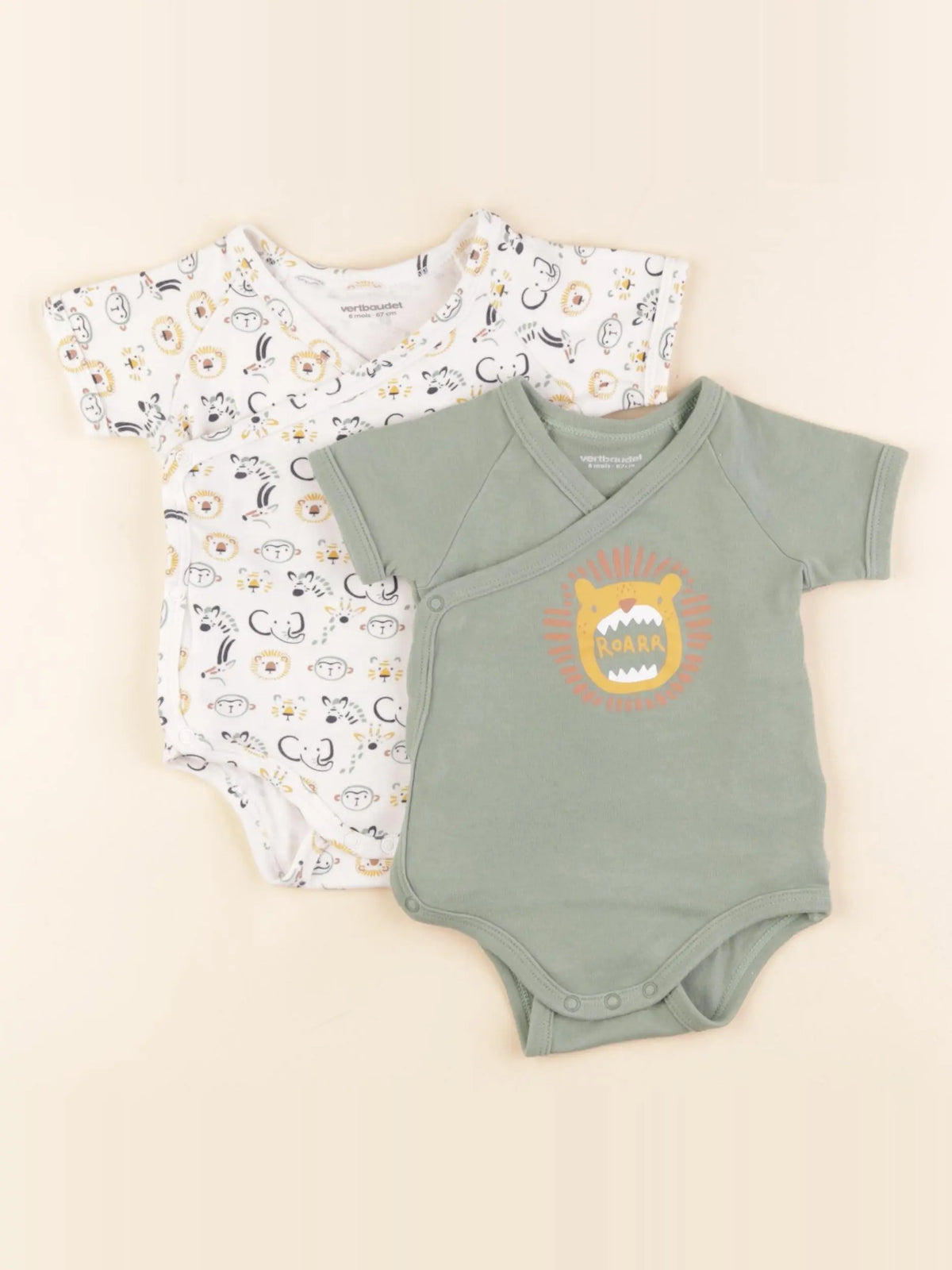 Vertbaudet - lot de 2 bodies en coton vert - 6 mois