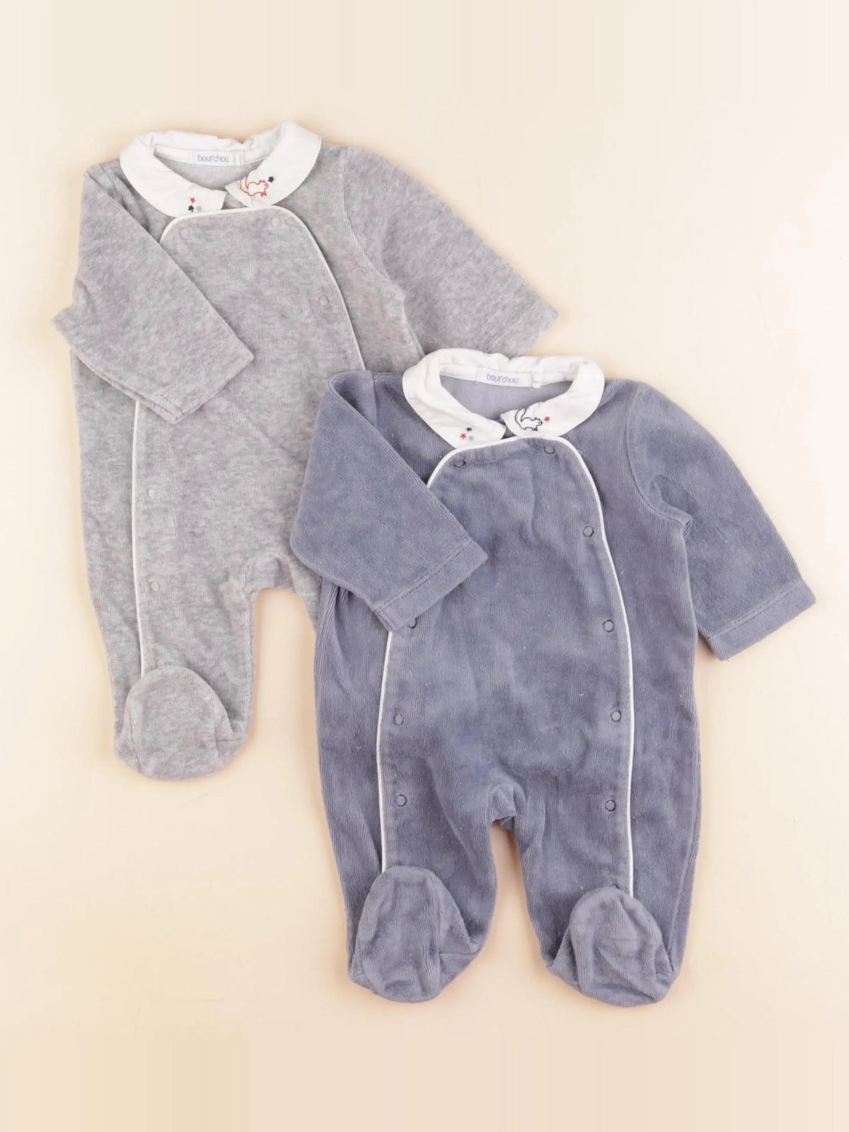 Boutchou - lot de 2 pyjamas velours bleu - 0 mois