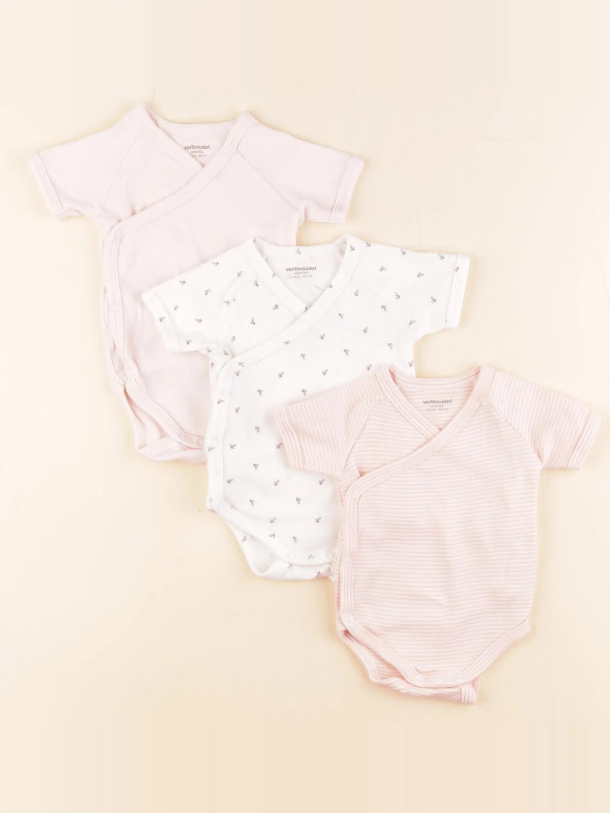 Vertbaudet - lot de 3 bodies en coton multicolore - 3 mois