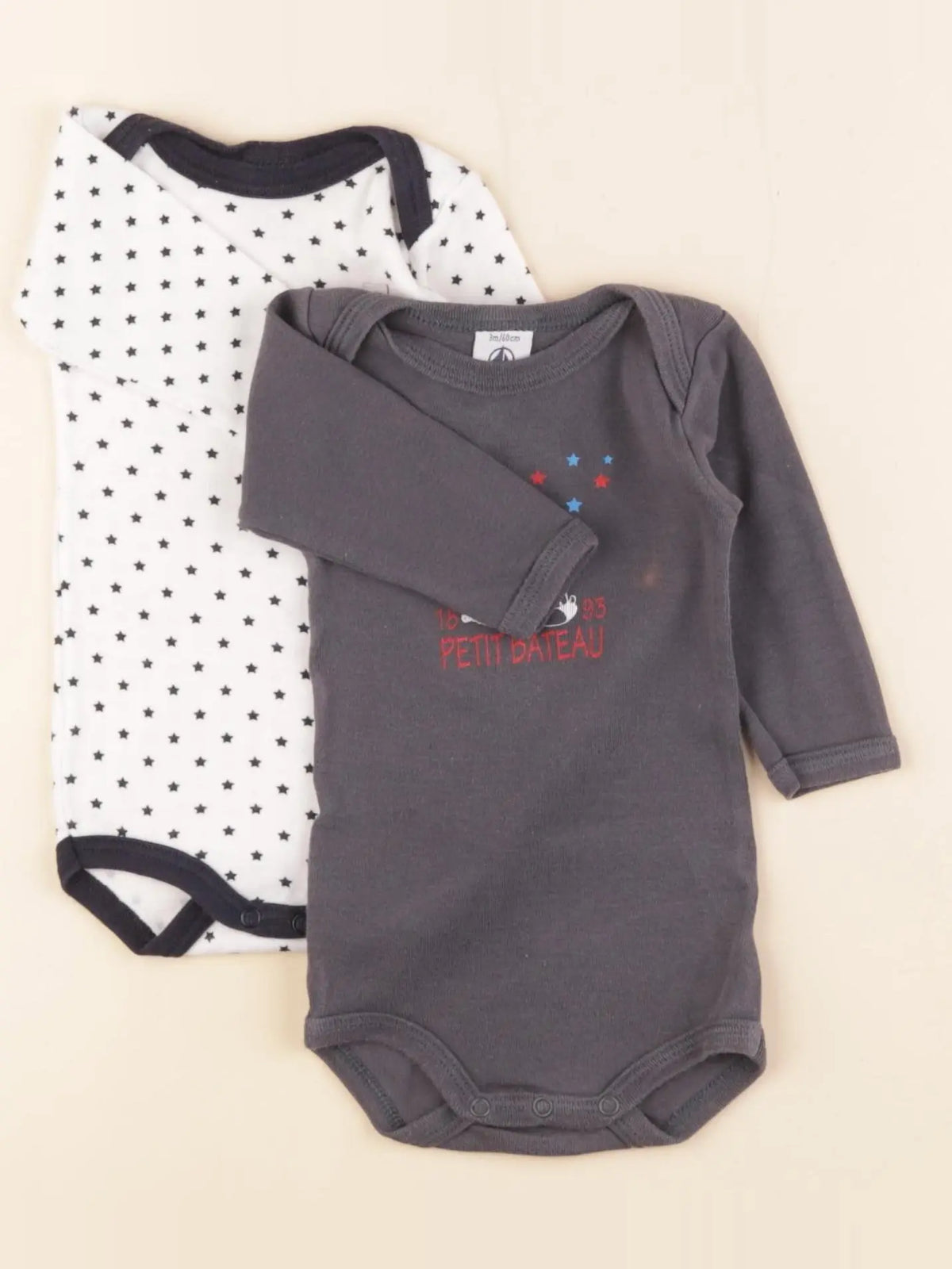 Petit Bateau - lot de 2 bodies en coton gris, blanc - 3 mois