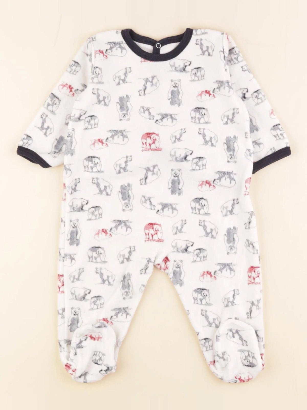 Petit Bateau - pyjama velours blanc, bleu - 9 mois