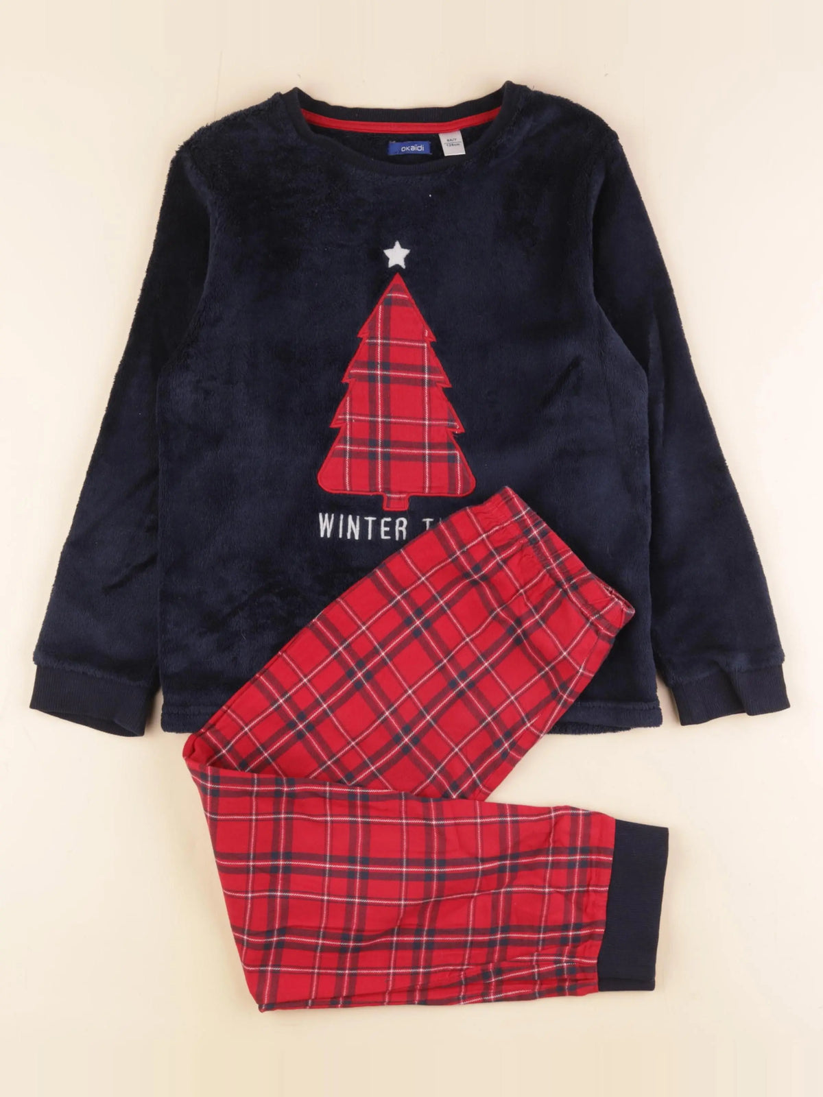 Okaidi - pyjama velours rouge, bleu - 8 ans