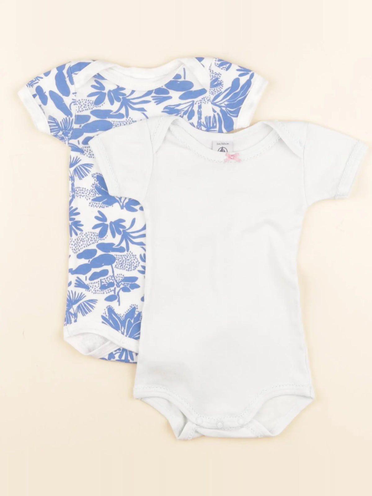 Petit Bateau - lot de 2 bodies en coton bleu, blanc - 3 mois