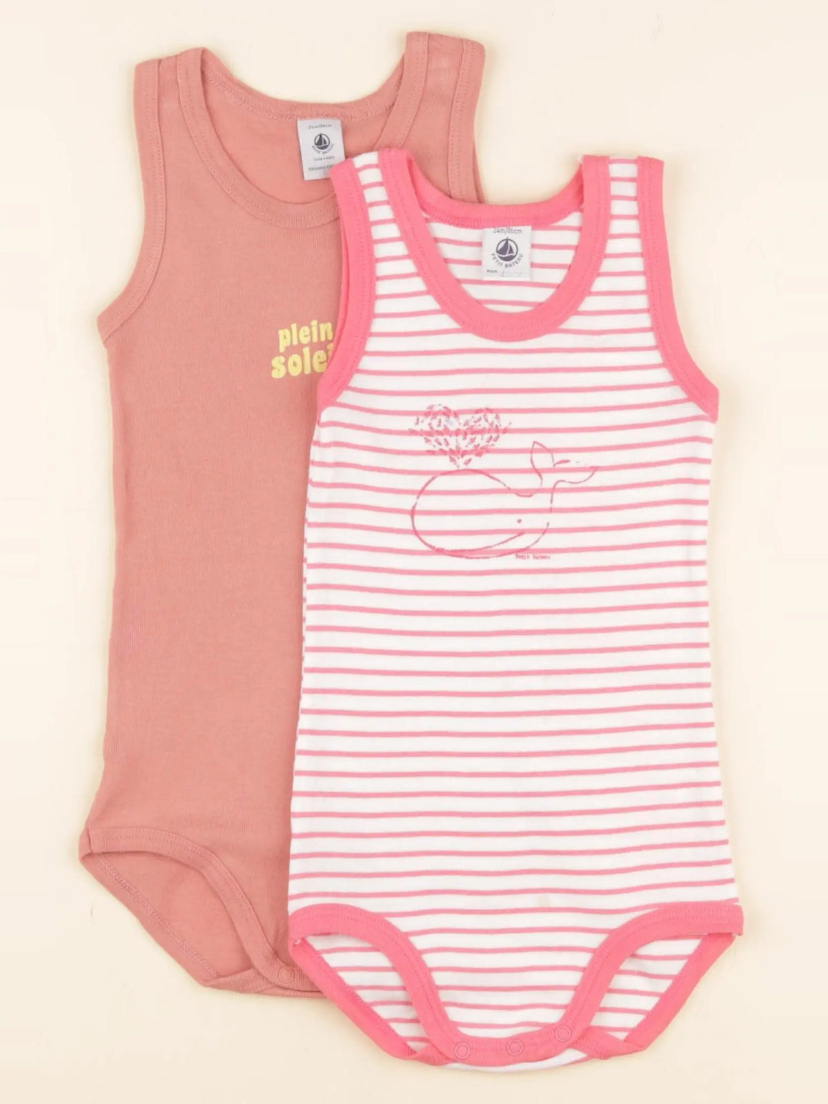 Petit Bateau - lot de 2 bodies en coton rose - 24 mois