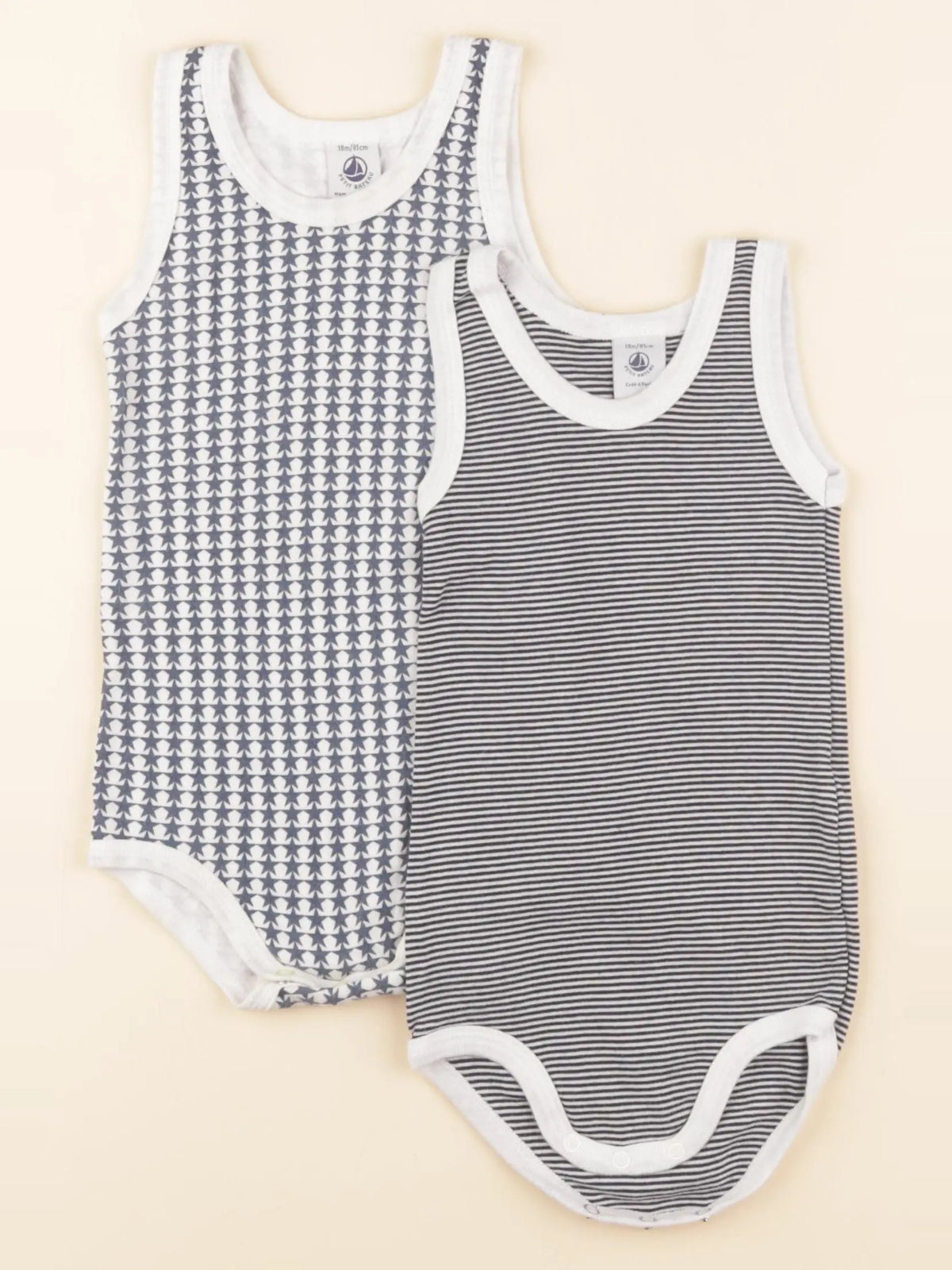 Petit Bateau - lot de 2 bodies en coton bleu - 18 mois