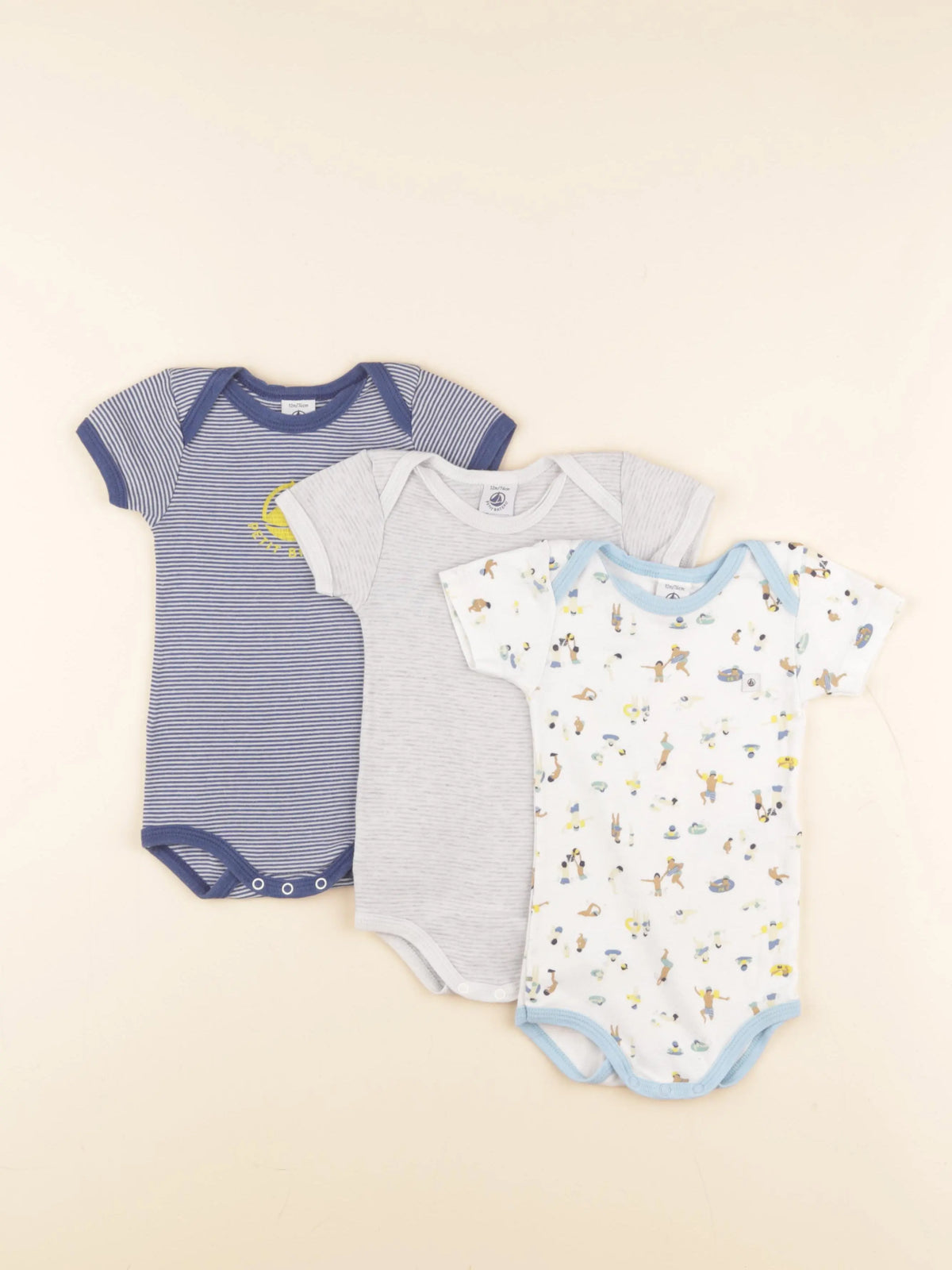 Petit Bateau - lot de 3 bodies en coton multicolore - 12 mois