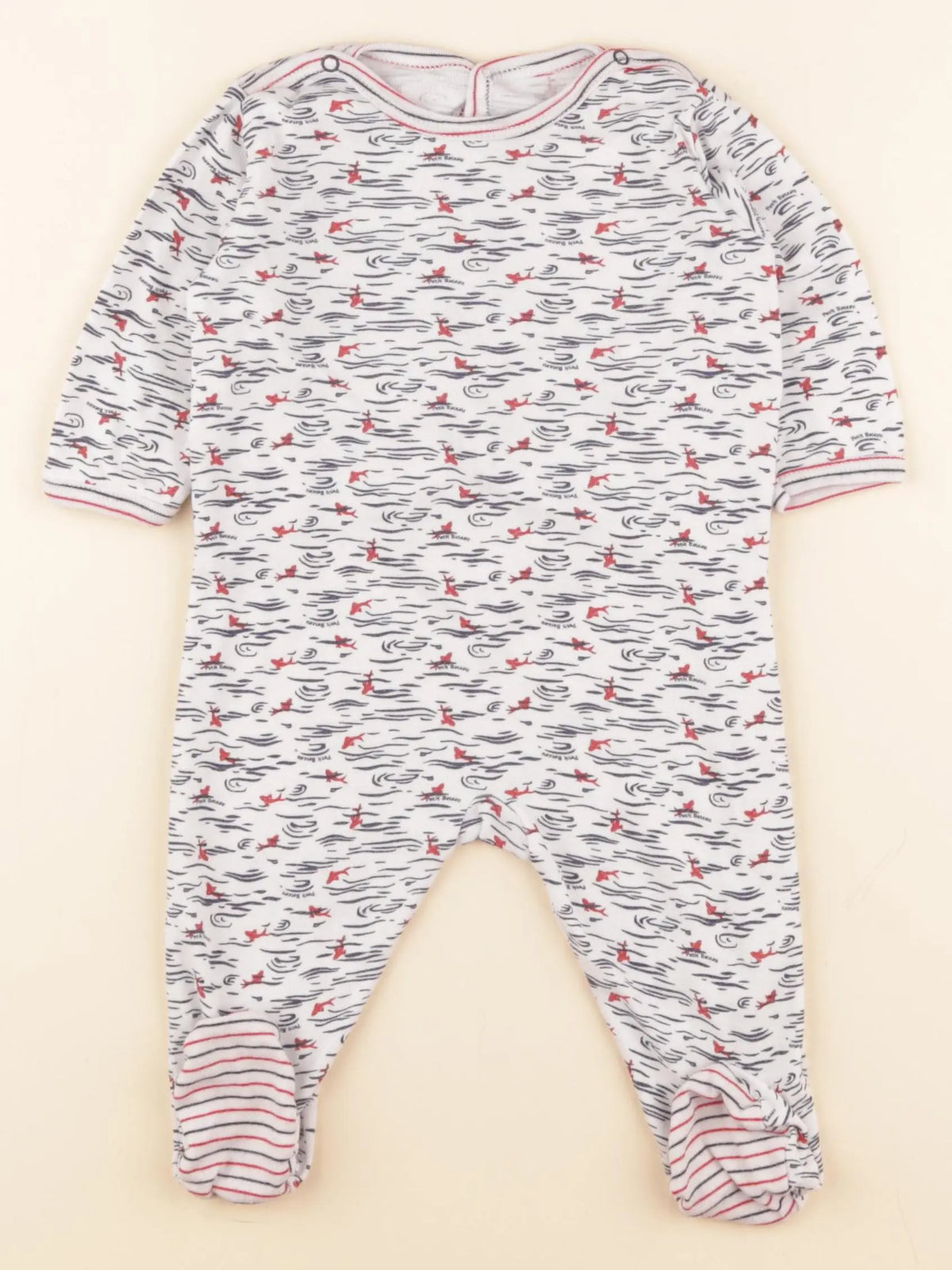 Petit Bateau - pyjama coton bleu, rouge - 6 mois