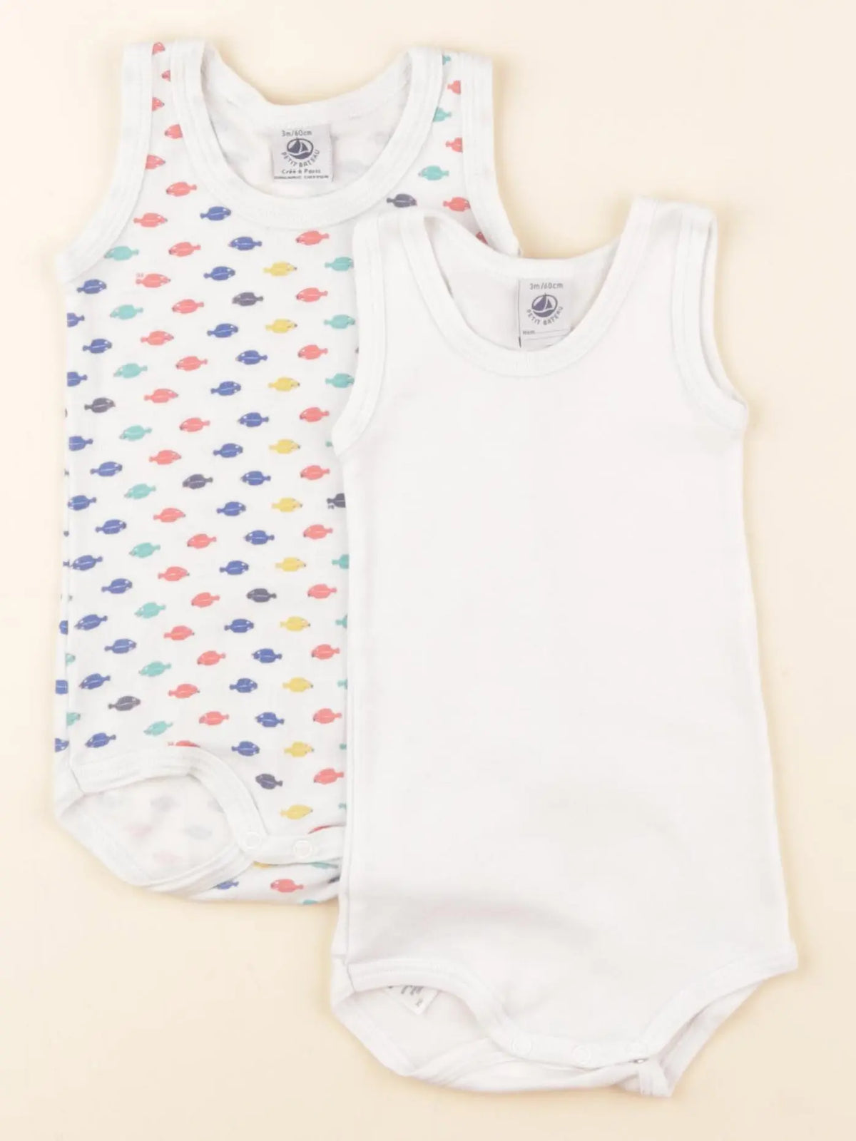 Petit Bateau - lot de 2 bodies en coton blanc, multicolore - 3 mois