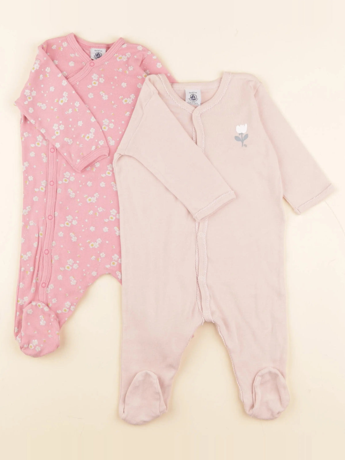 Petit Bateau - lot de 2 pyjamas coton rose - 6 mois