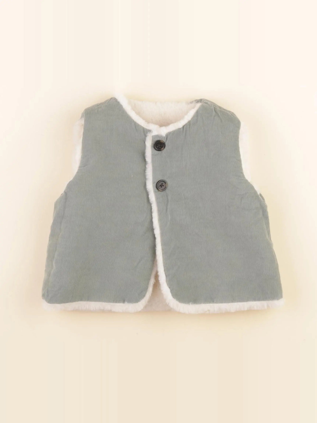 Cyrillus - gilet réversible beige, vert - 18 mois