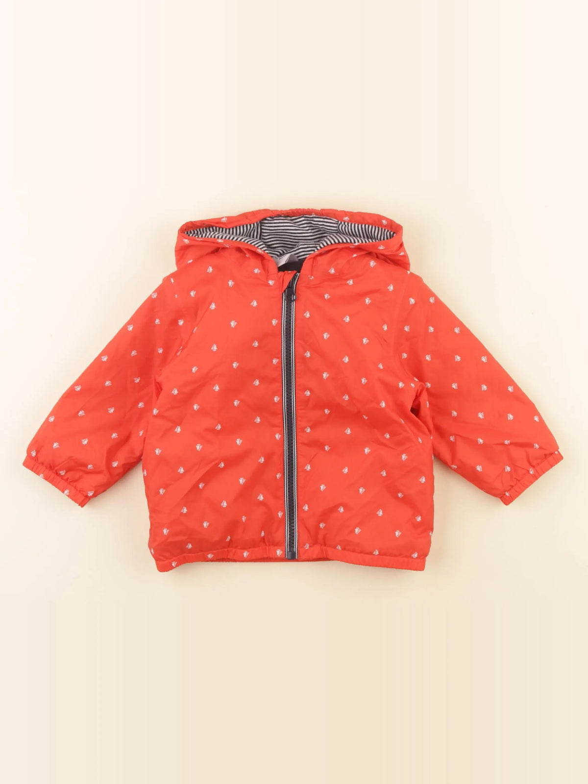 Petit Bateau - imperméable rouge, blanc - 12 mois