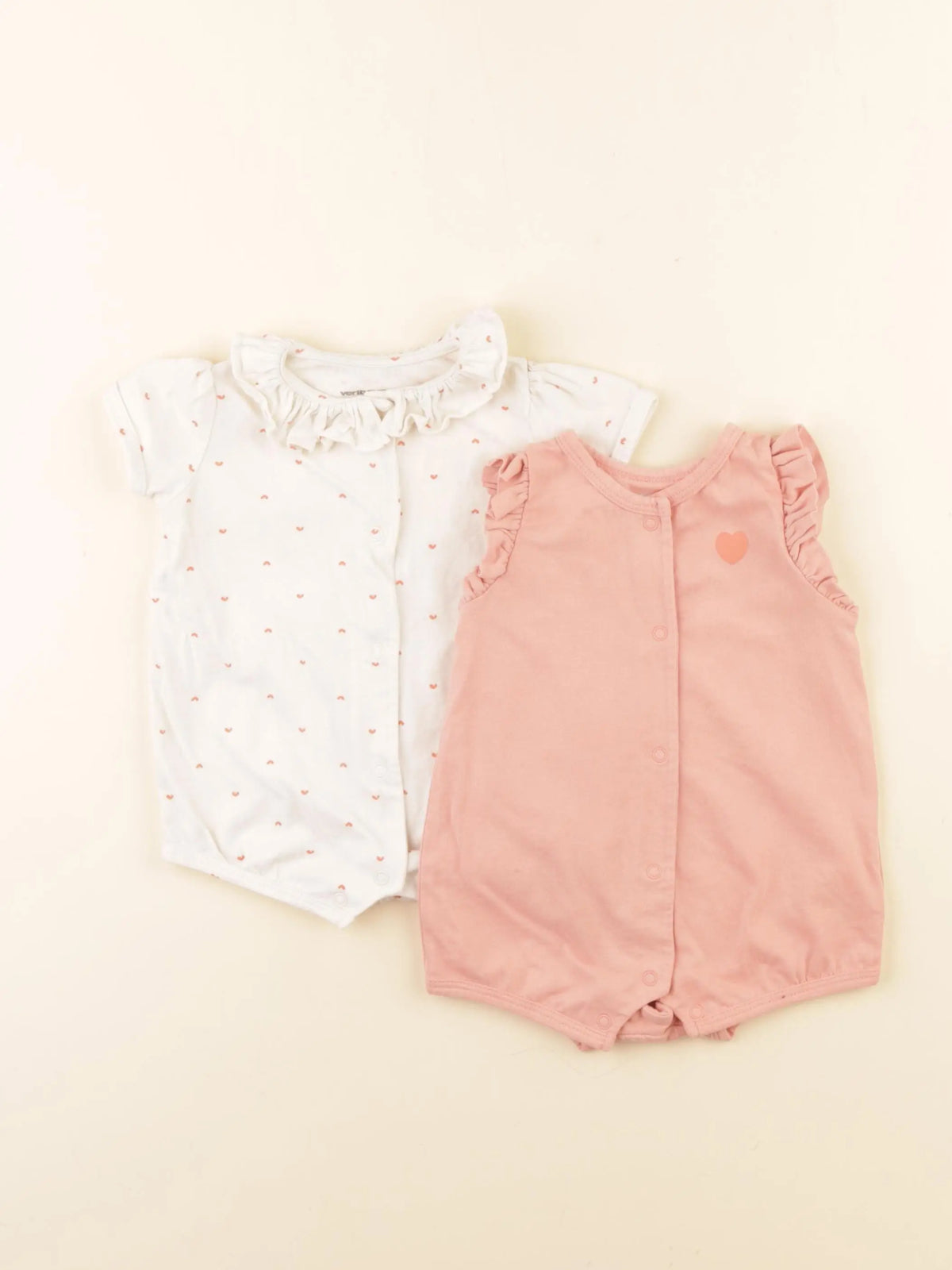 Vertbaudet - lot de 2 pyjamas coton rose, beige - 3 mois