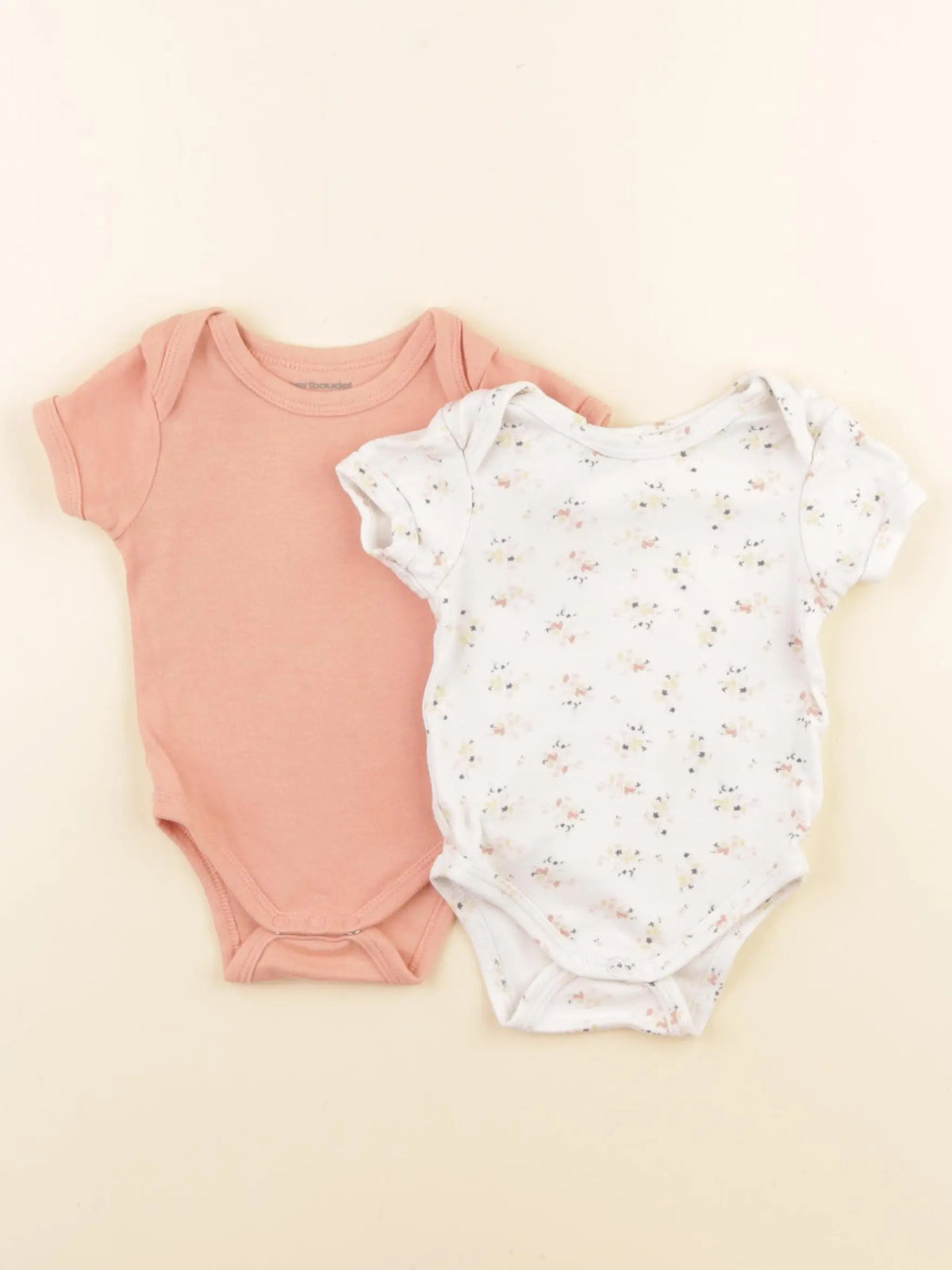 Vertbaudet - lot de 2 bodies en coton orange, blanc - 3 mois