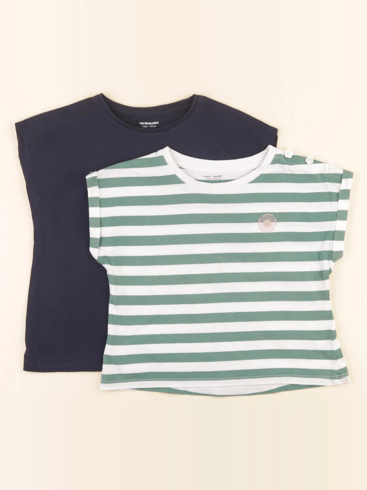 Vertbaudet - lot de 2 tee-shirts bleu, vert - 5 ans