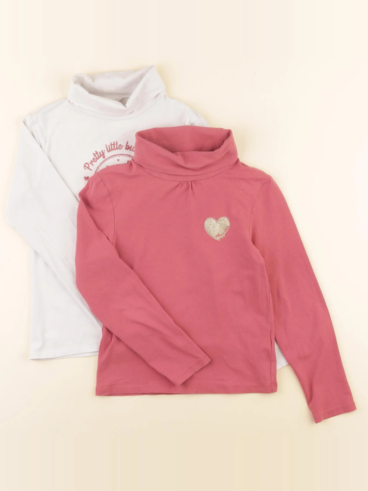 Vertbaudet - lot de 2 sous-pulls rose, blanc - 8 ans