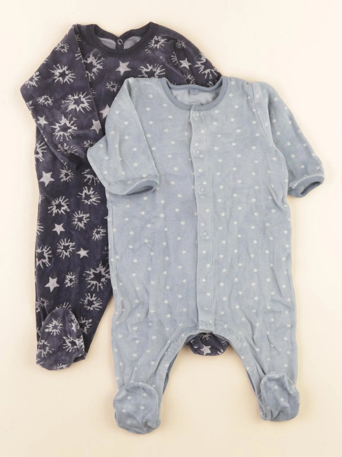 Petit Bateau - lot de 2 pyjamas velours bleu - 3 mois