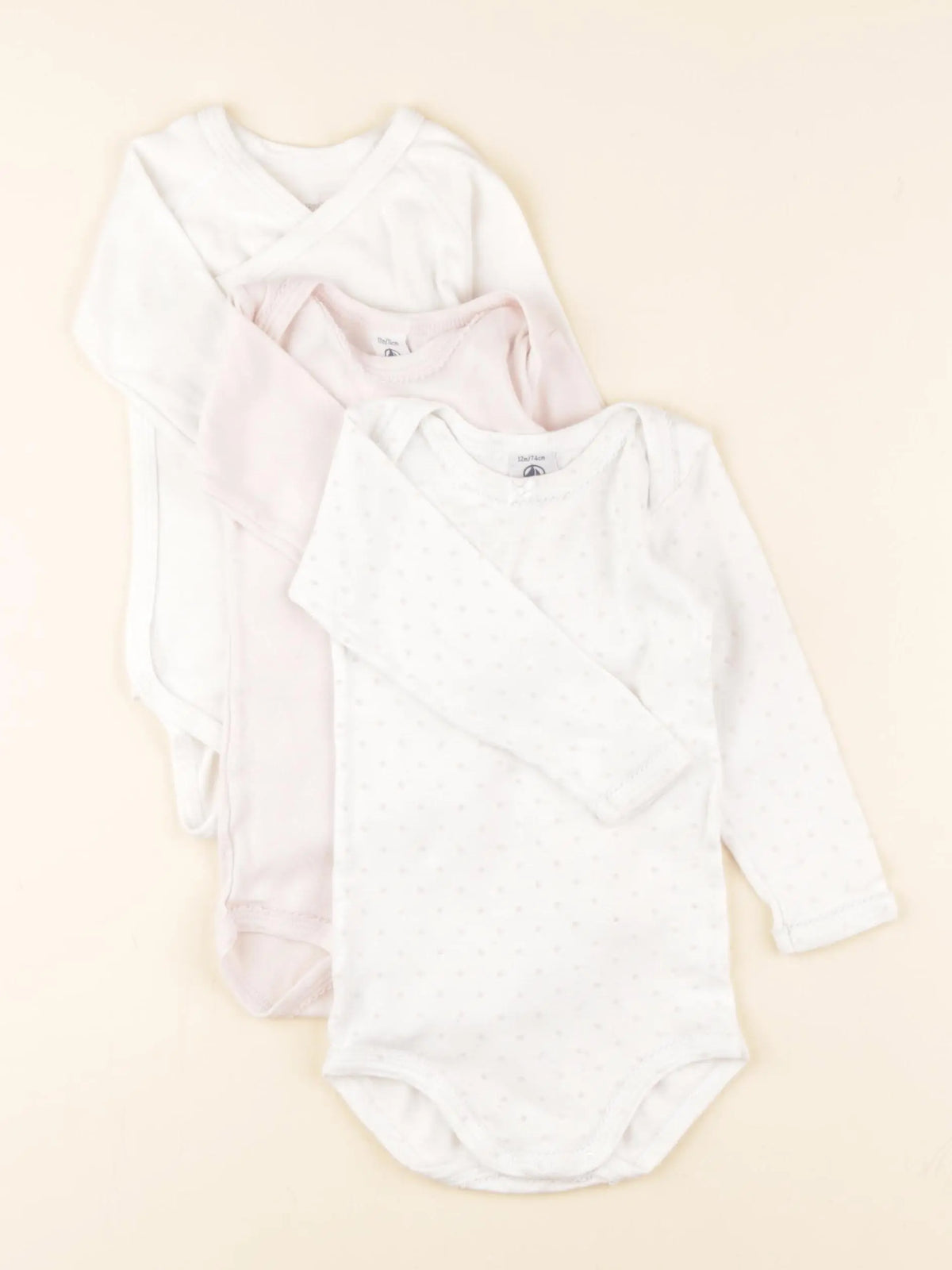 Petit Bateau - lot de 2 bodies en coton blanc, rose - 12 mois