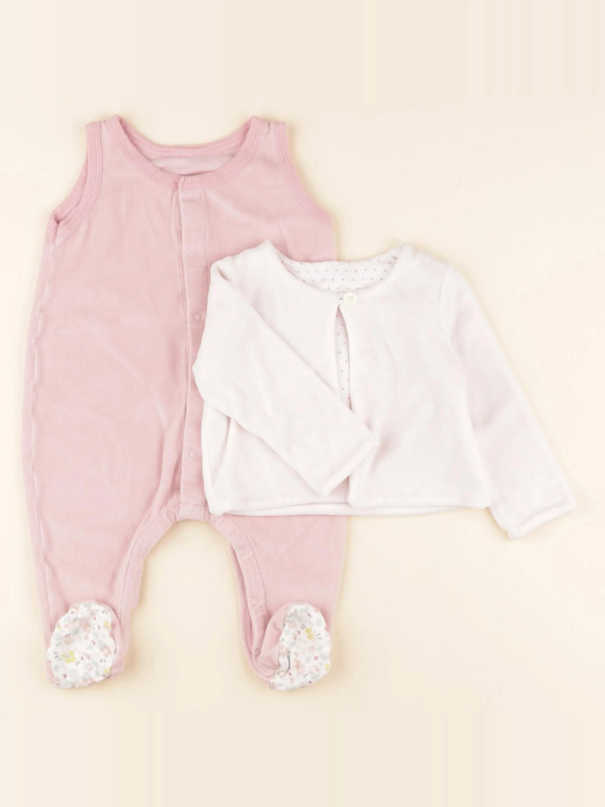 Petit Bateau - pyjama velours rose - 6 mois