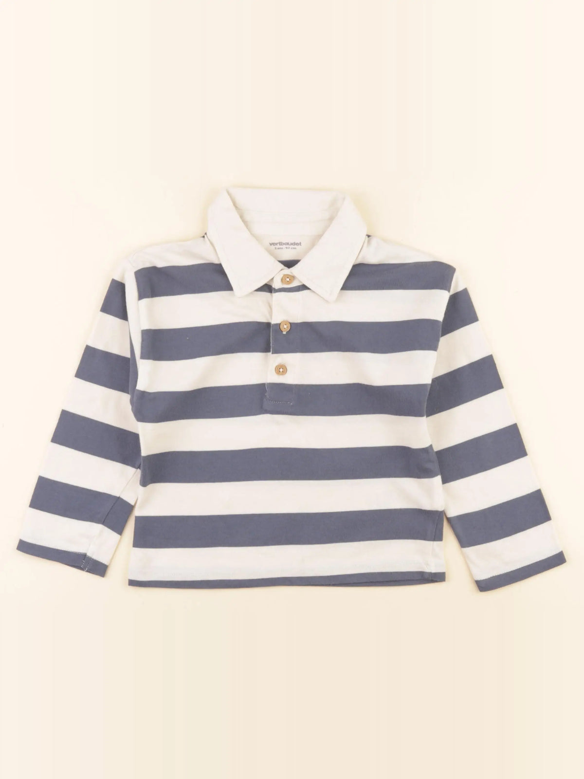 Vertbaudet - polo coton beige, bleu - 3 ans