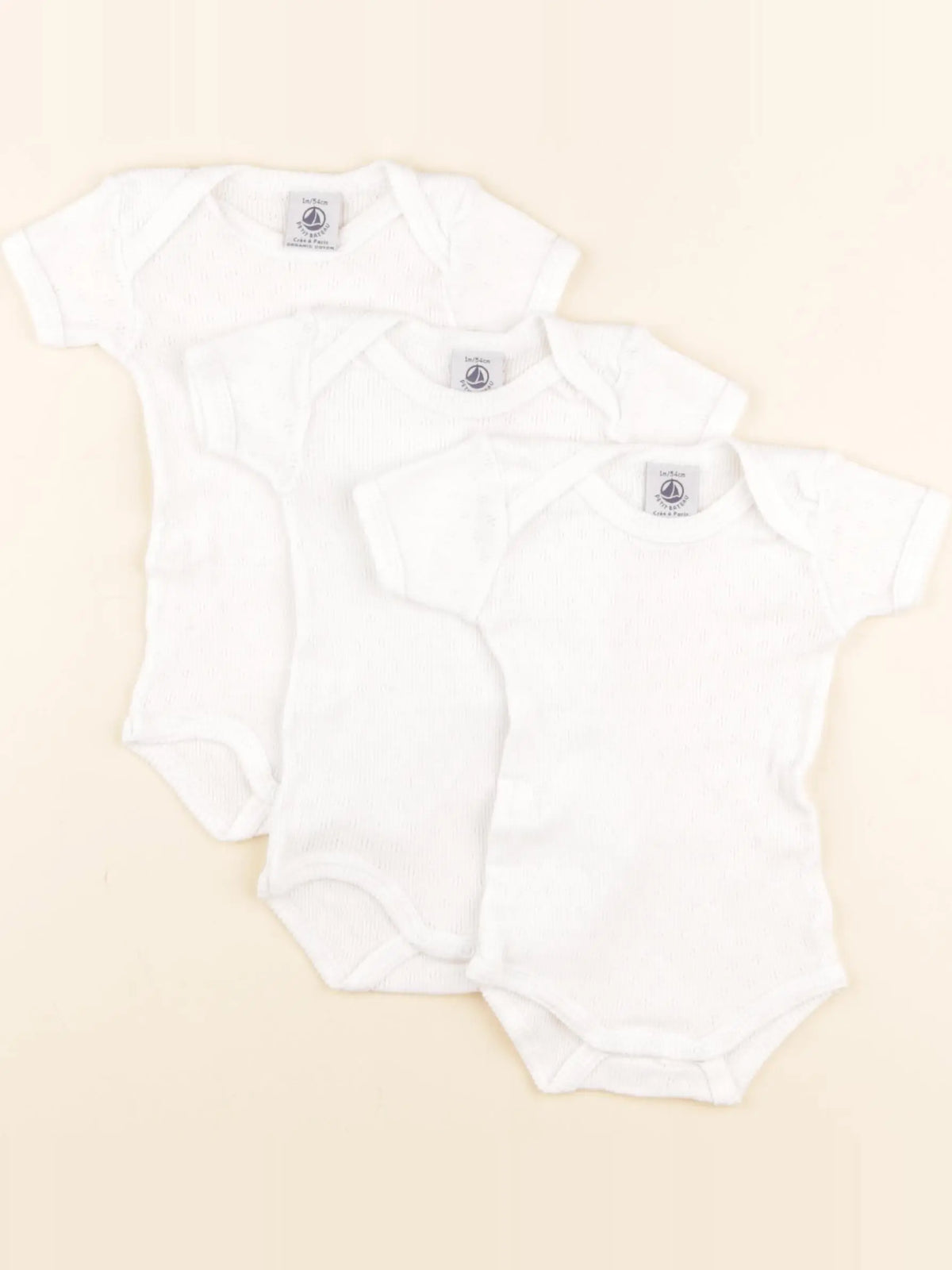 Petit Bateau - lot de 3 bodies en coton blanc - 1 mois