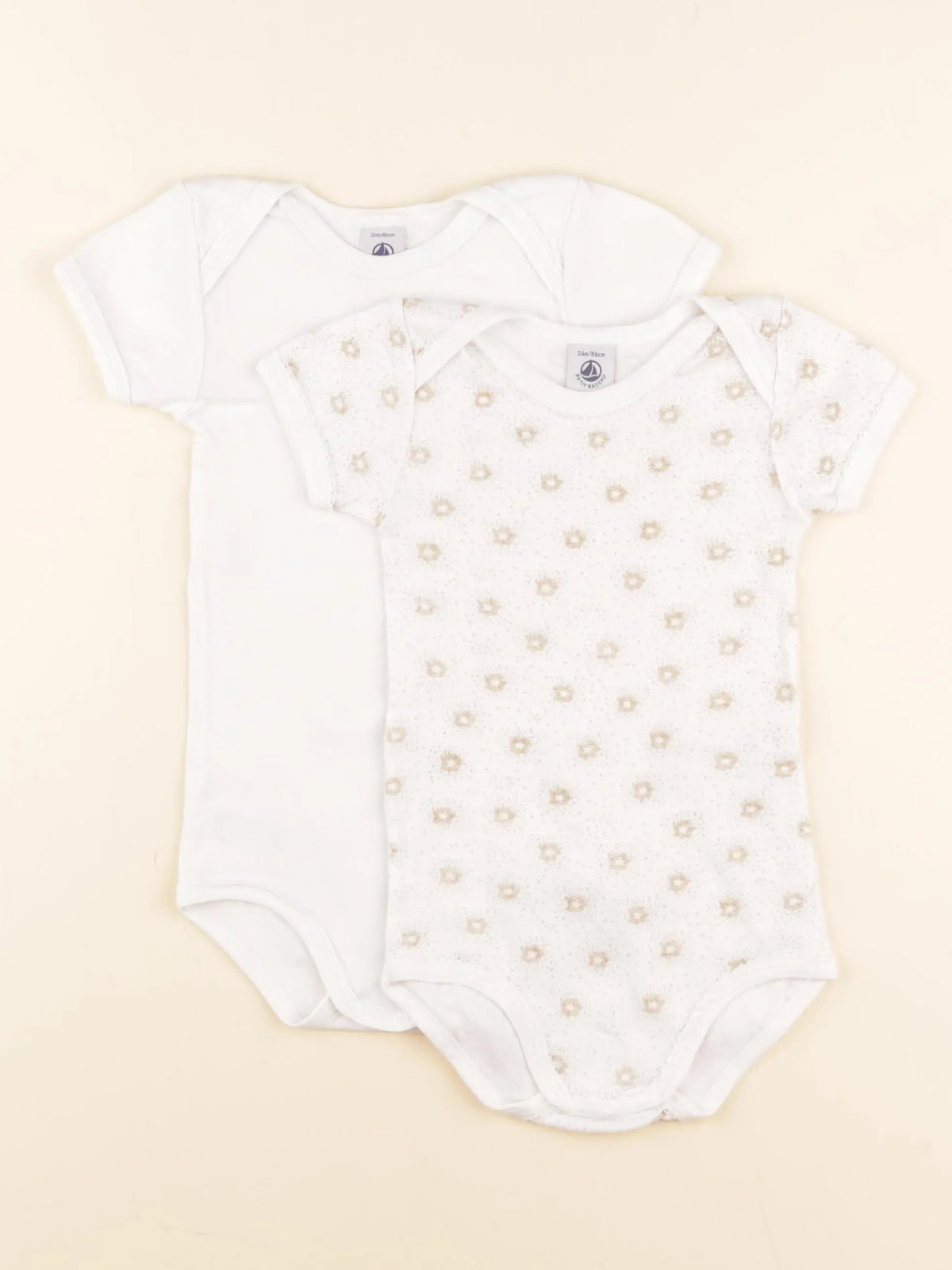 Petit Bateau - lot de 2 bodies en coton blanc, or - 24 mois