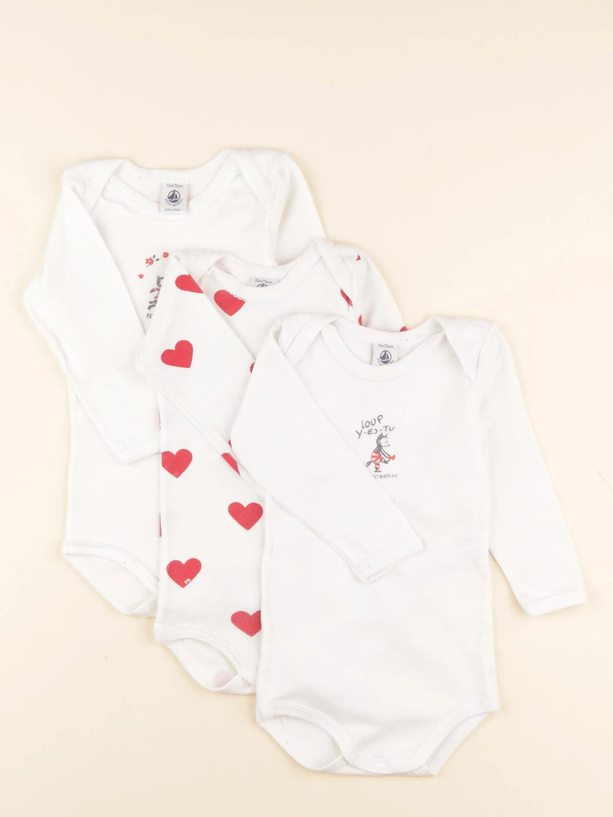 Petit Bateau - lot de 3 bodies en coton blanc - 12 mois