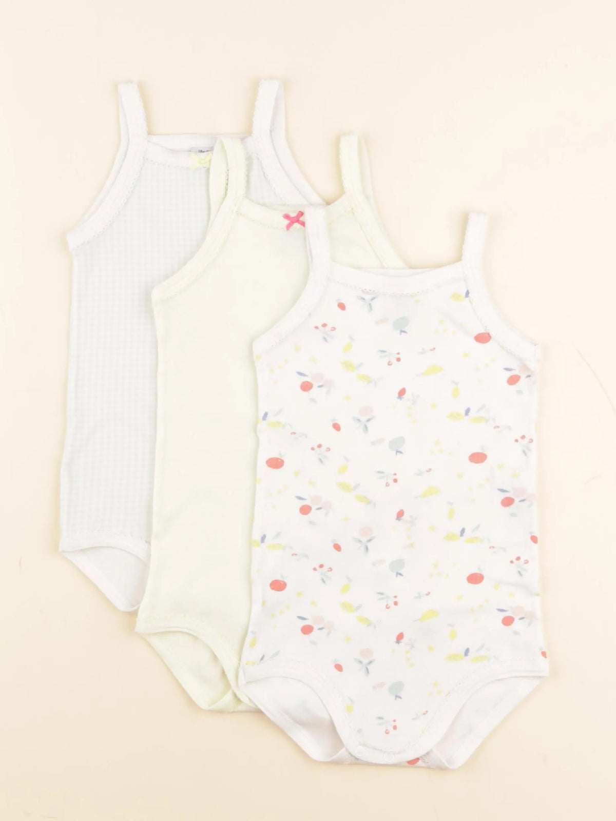Petit Bateau - lot de 3 bodies en coton blanc, jaune - 18 mois