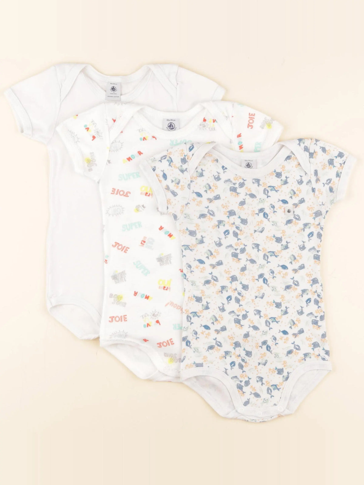 Petit Bateau - lot de 3 bodies en coton blanc - 18 mois