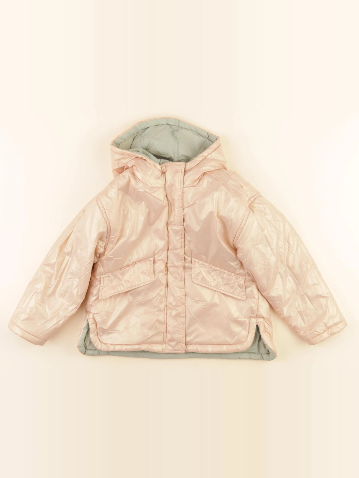 Vertbaudet - veste réversible, doublé vert, rose - 7 ans